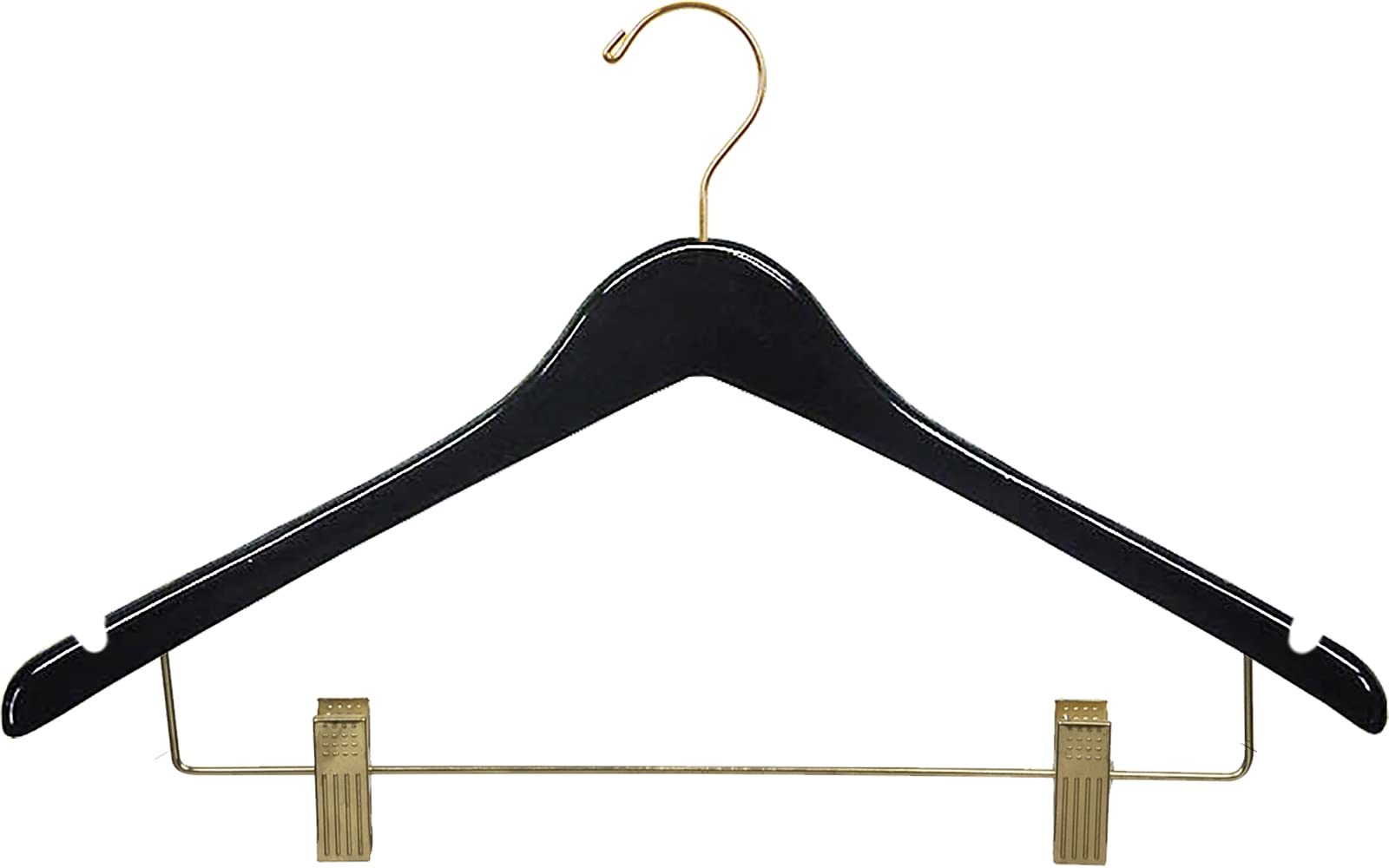 Premium Curved Wooden Skirt Hangers 12 Pack - Solid Wood Clothes Hanger with Adjustable Clips for Pants, Skirts & Dresses - Black Finish - Perfect for Closet Organization & Garment Protection