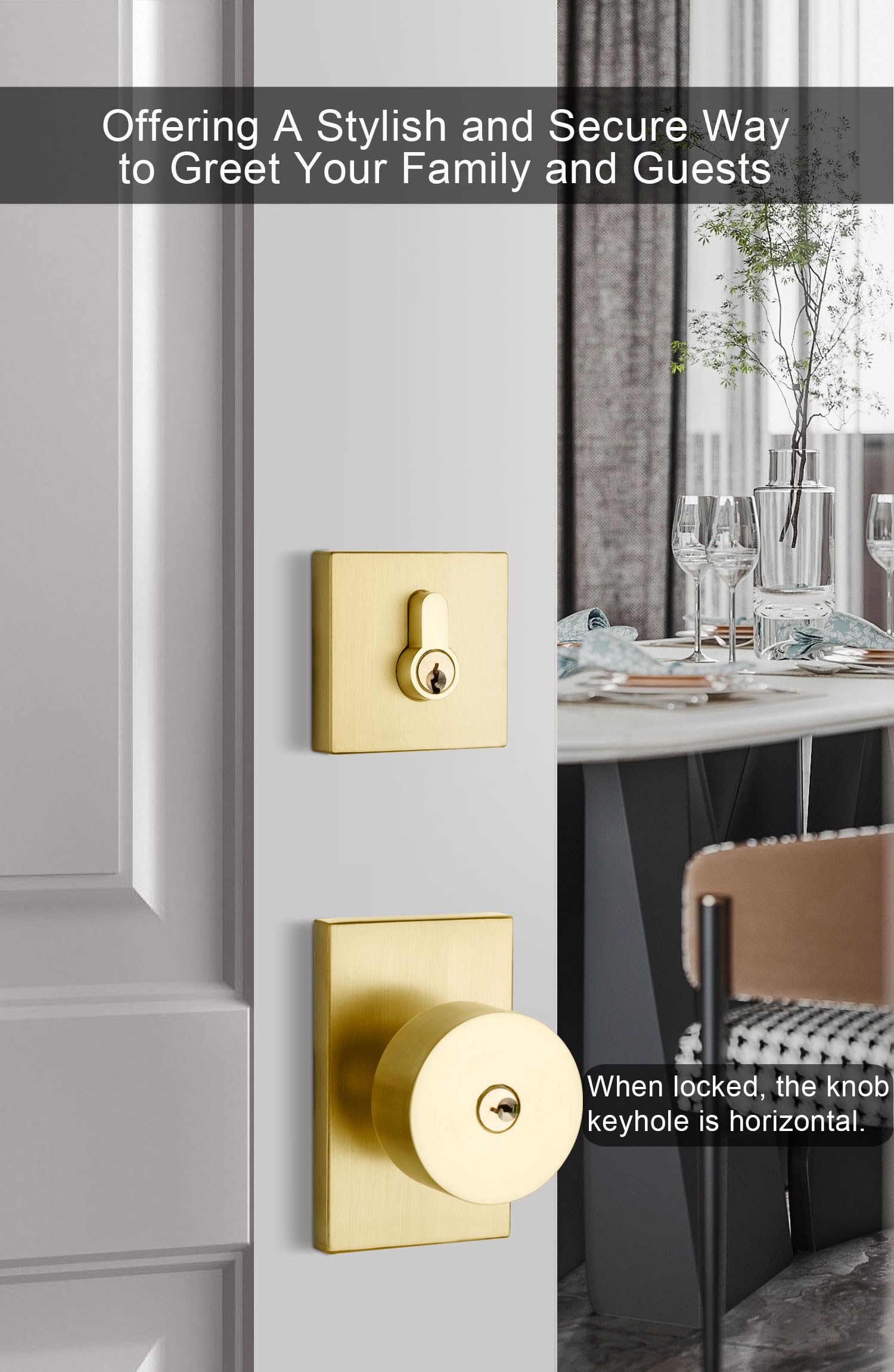Goldenwarm Brushed Gold Exterior Door Knob with Deadbolt - Heavy Duty Brass Front Entry Door Lock Set (1 Pack) | Contemporary Square Design for Enhanced Home Security & Curb Appeal | Perfect for Front Doors, Back Doors & Patio Entrances