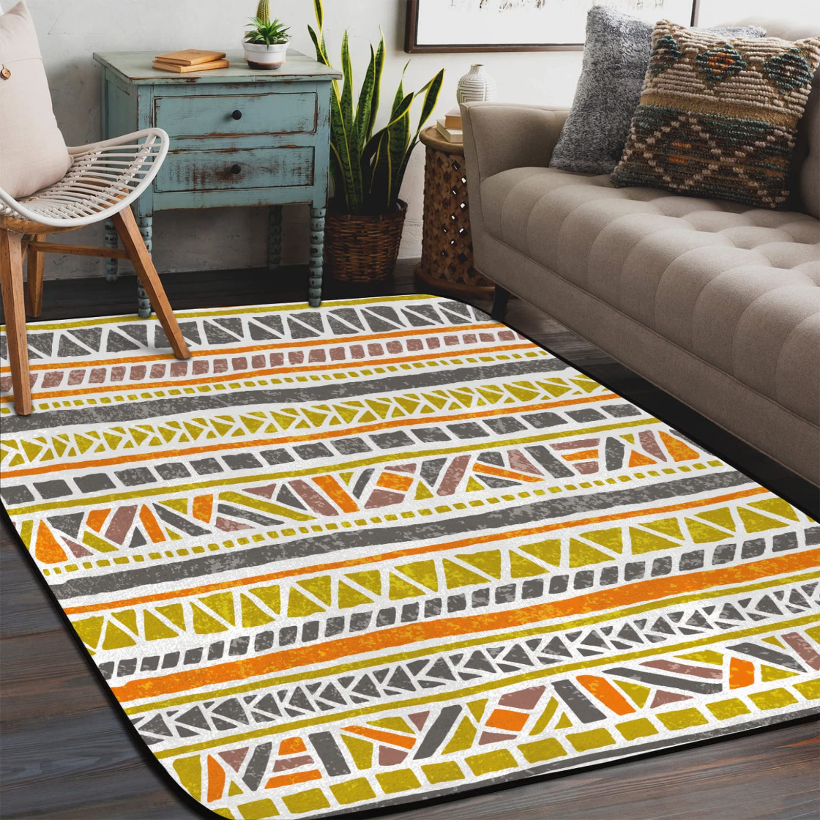5x7 Ancient Egyptian Symbol Area Rug - Stain Resistant, Non-Slip Rubber Backing for Living Room, Nursery & Playroom - Large Floor Carpet Home Decor (5' x 7') | Perfect for Boho Decor, Kids' Spaces & High-Traffic Areas