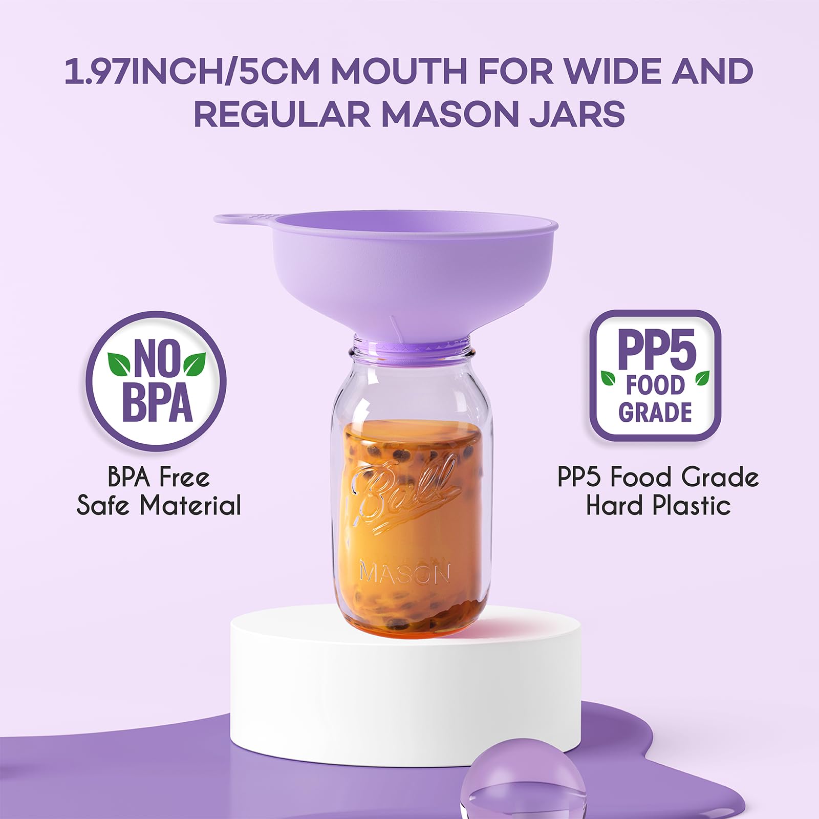 Wide Mouth Multi-Purpose Kitchen Funnel Set - 4 Size Food Grade Plastic Canning Funnels with 2 Strainers for Bottles, Jars & Bags (Purple) - Perfect for Home Canning, Cooking Oil Transfer & DIY Projects