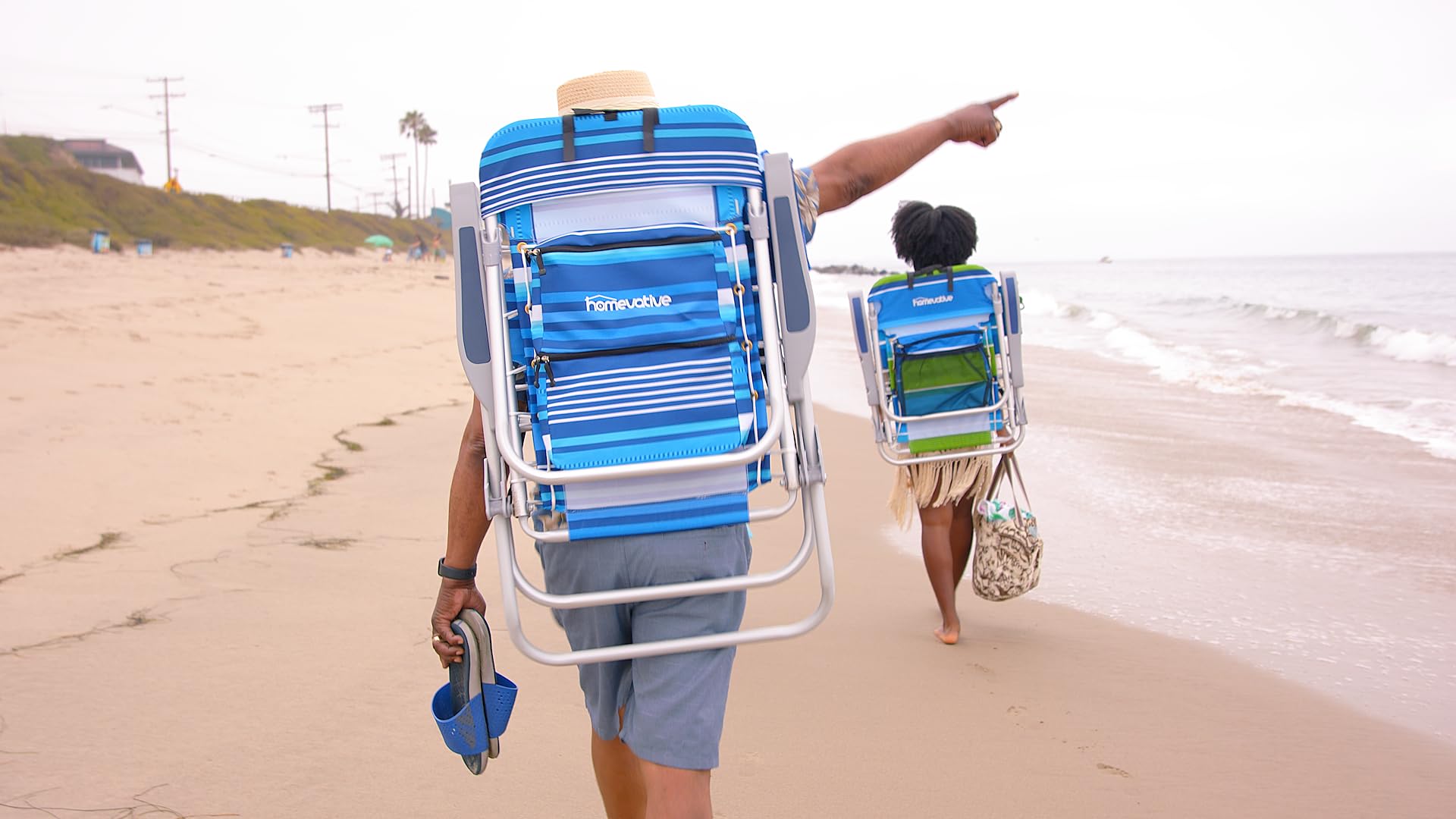 Homevative Portable Backpack Fold-Up Beach Chair - 5 Position Reclining, Built-in Towel Bar, Cooler Pocket, Storage Pouch & Cup Holder - Perfect for Beach, Camping, Picnics and Outdoor Relaxation