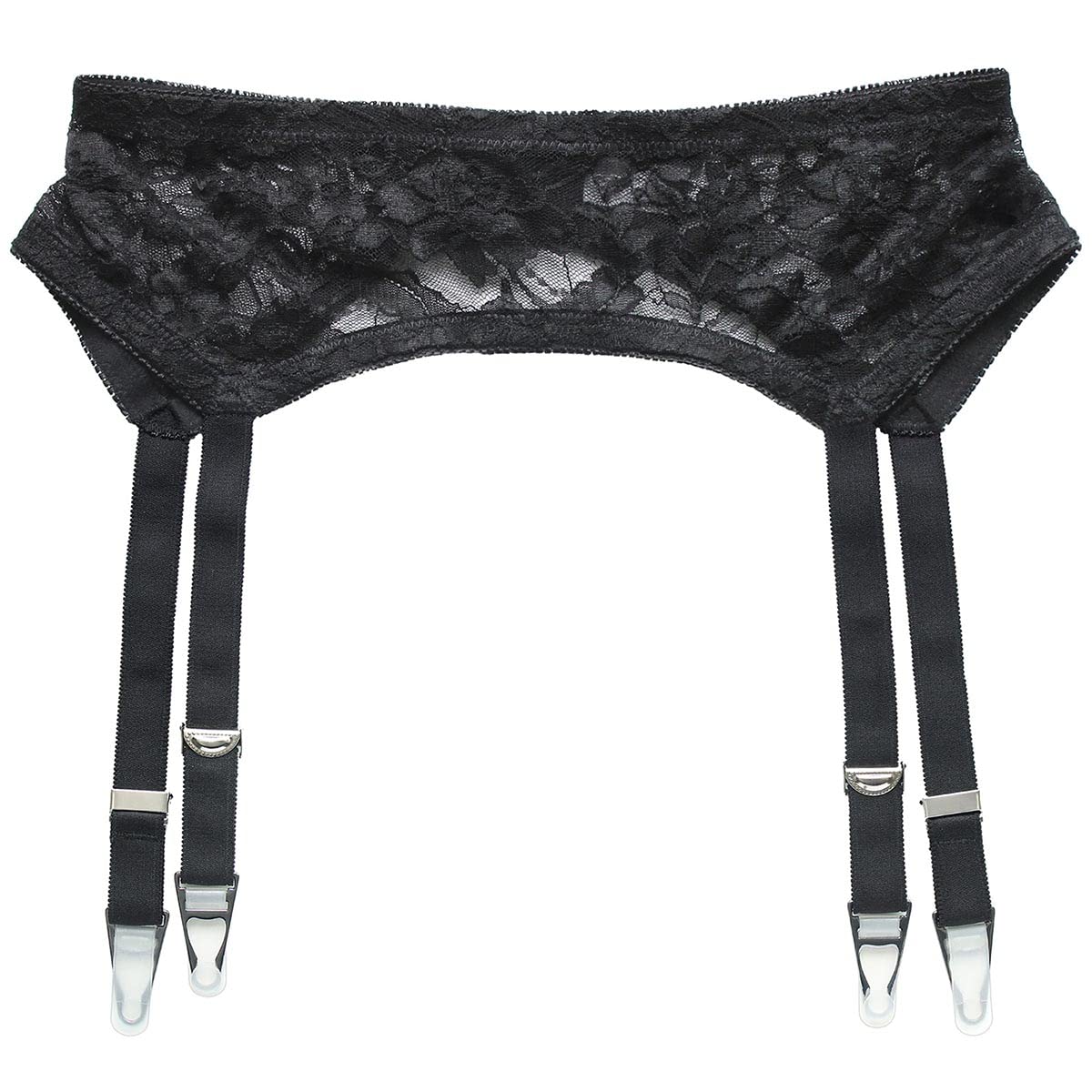 Sexy Black Lace Garter Belt for Women with 4 Vintage Metal Clips - Thigh High Stockings Suspender for Bridal, Lingerie & Special Occasions