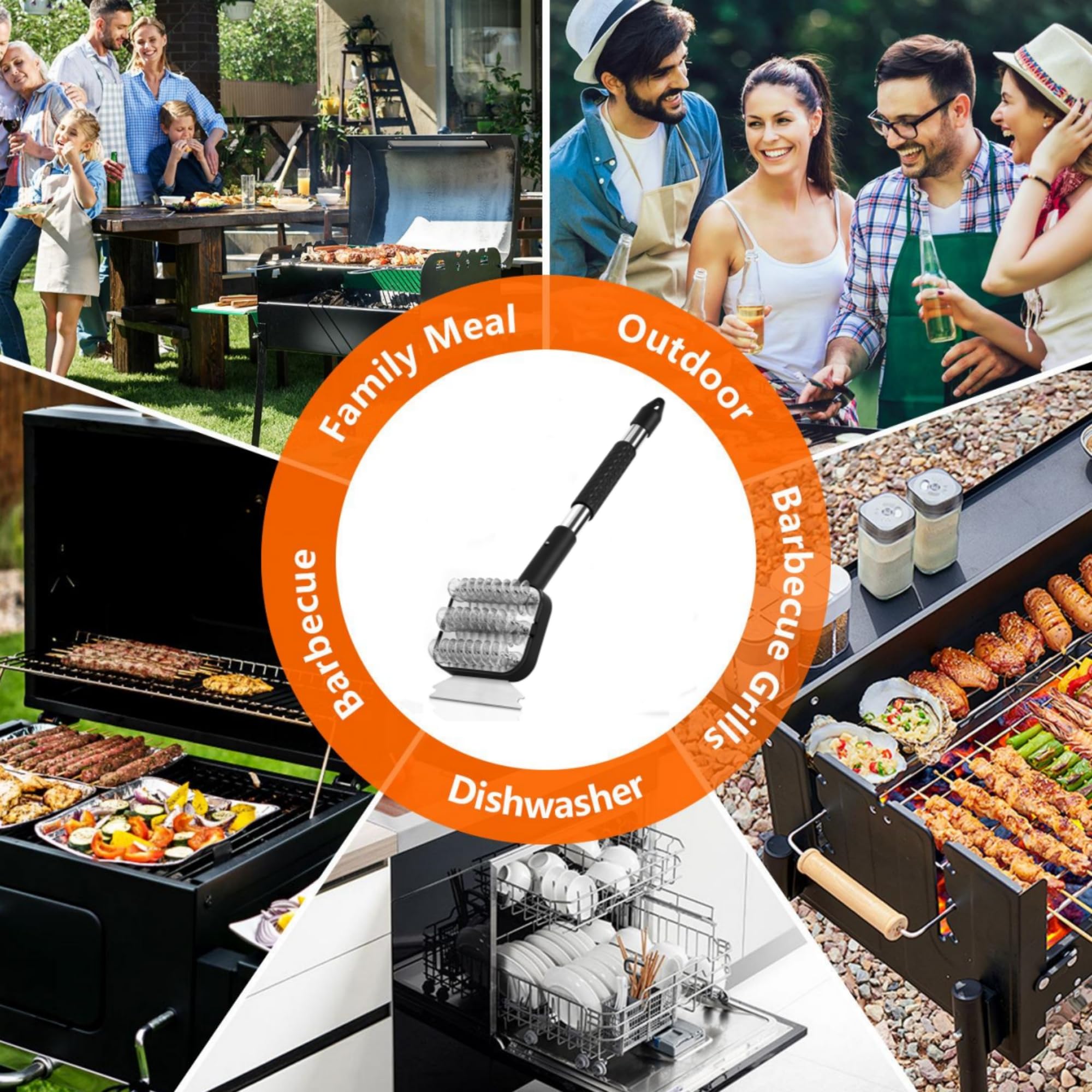 Bristle-Free BBQ Grill Brush - Safe Stainless Steel Grill Cleaner with Replaceable Head for Gas, Porcelain & Charbroil Grates | Perfect for Backyard Cookouts, Camping & Outdoor Grilling