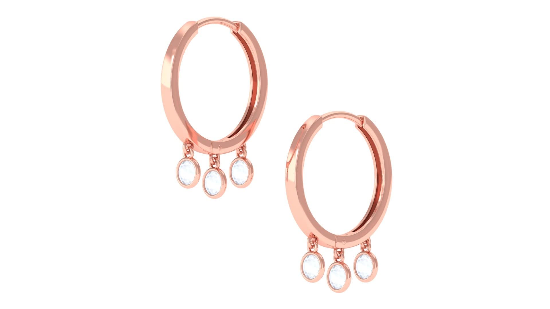 0.50 CT Moonstone Hoop Earrings for Women - 14K Solid Gold Bezel Set Drop Earrings with Three Genuine Moonstones, June Birthstone Jewelry - Perfect for Weddings, Anniversaries & Everyday Elegance