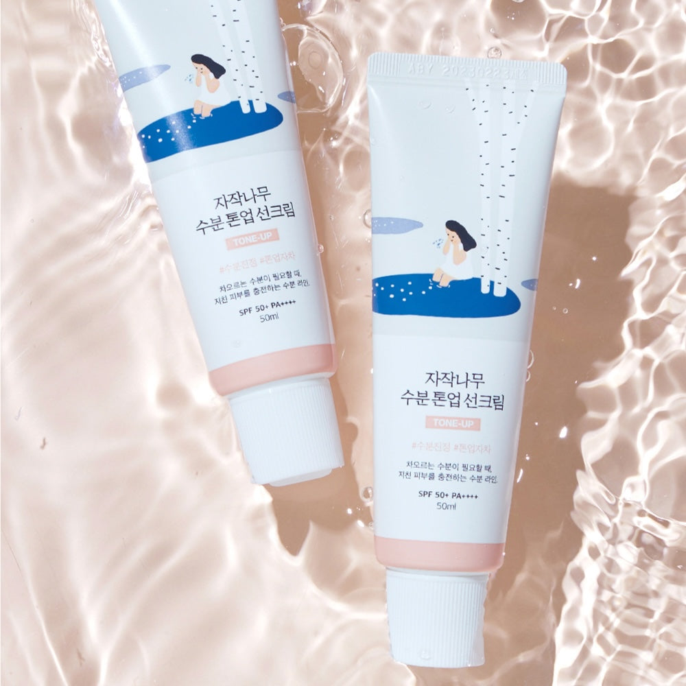 Round Lab Birch Juice Moisturizing Tone Up Sunscreen SPF50+ PA++++ 50ml - Hydrating Sun Protection with Brightening Effect for Daily Use, Outdoor Activities & Travel (Pink)