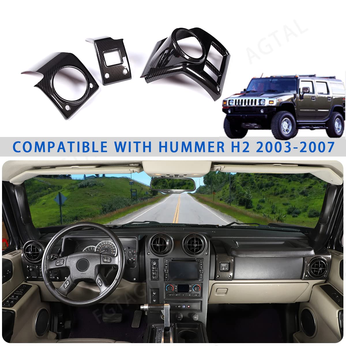 Hummer H2 2003-2007 Dashboard Side Air Vent Cover - ABS Interior Air Vent Outlet Trim Frame with Carbon Fiber Pattern (4PCS, Black) | Perfect for Car Interior Upgrade & Customization