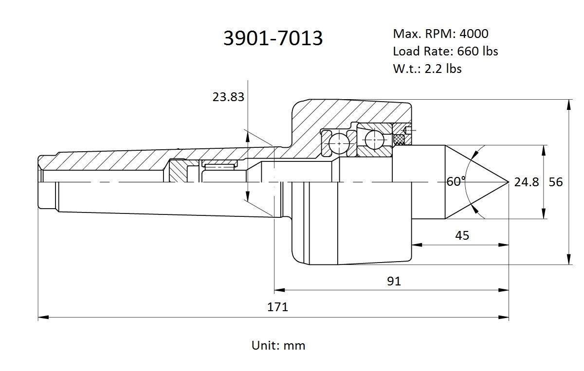 HHIP 3901-7013 Pro-Series MT3 Medium Duty CNC Live Center - 4000 Max RPM for Precision Machining | Ideal for Lathe Operations & Metalworking Projects