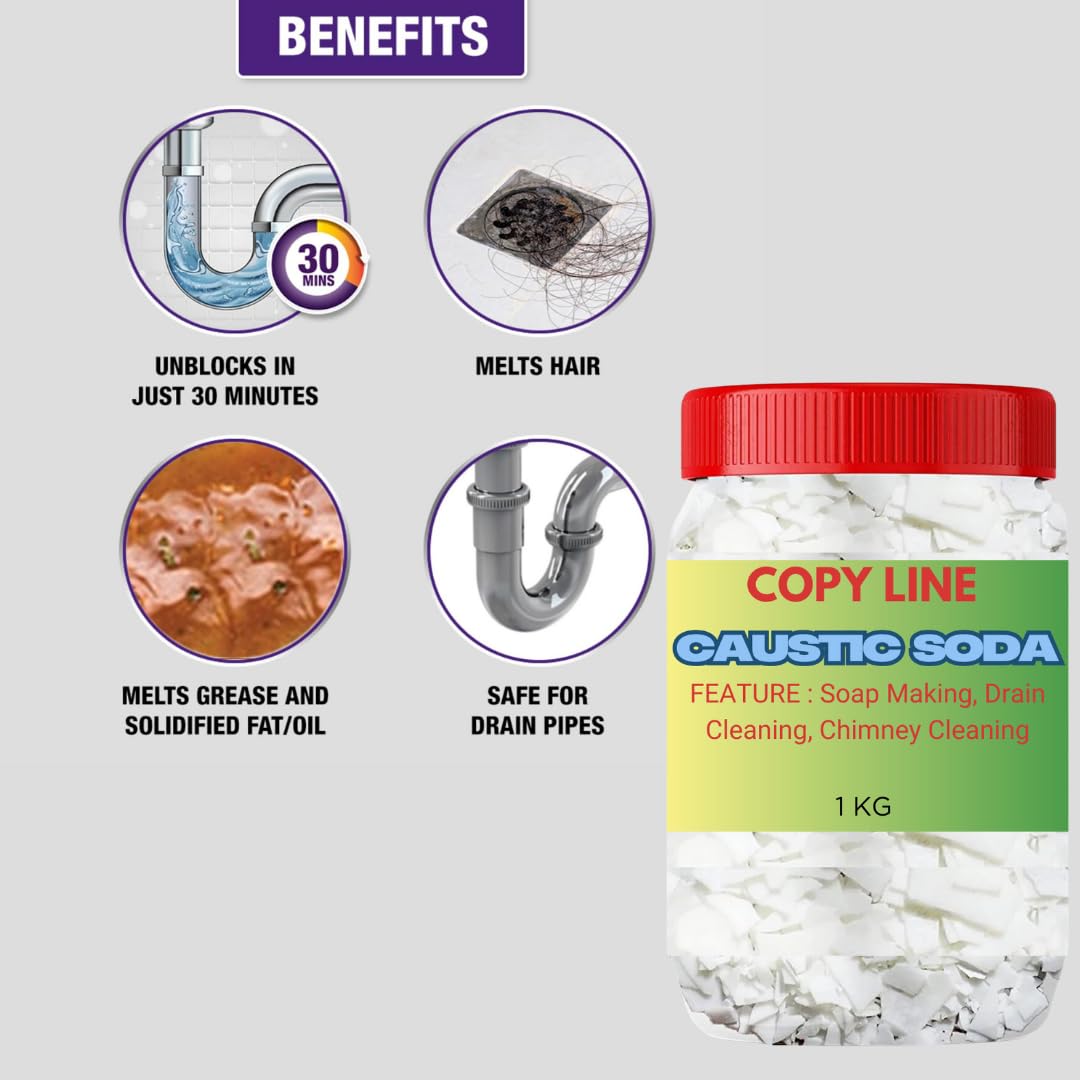COPYLINE Sink & Drain Cleaner | Powerful Caustic Soda for Kitchen & Bathroom | Removes Tough Clogs & Blockages - 500g | Fast-Acting Pipe Maintenance Solution for Home Use
