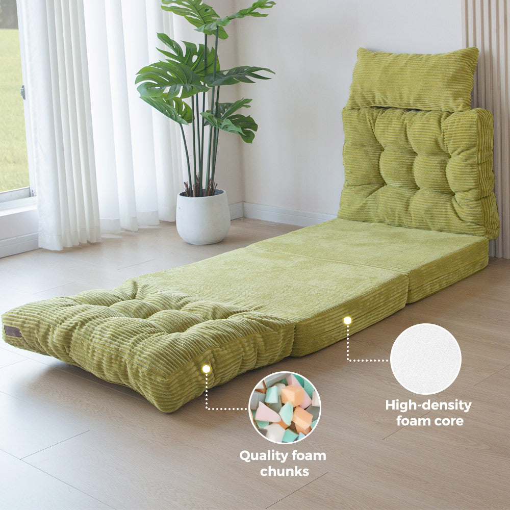 MAXYOYO Tufted Bean Bag Sofa Bed - Foldable Floor Couch with Pillows in Green | Comfortable Lounge Chair for Living Room, Bedroom & Game Room