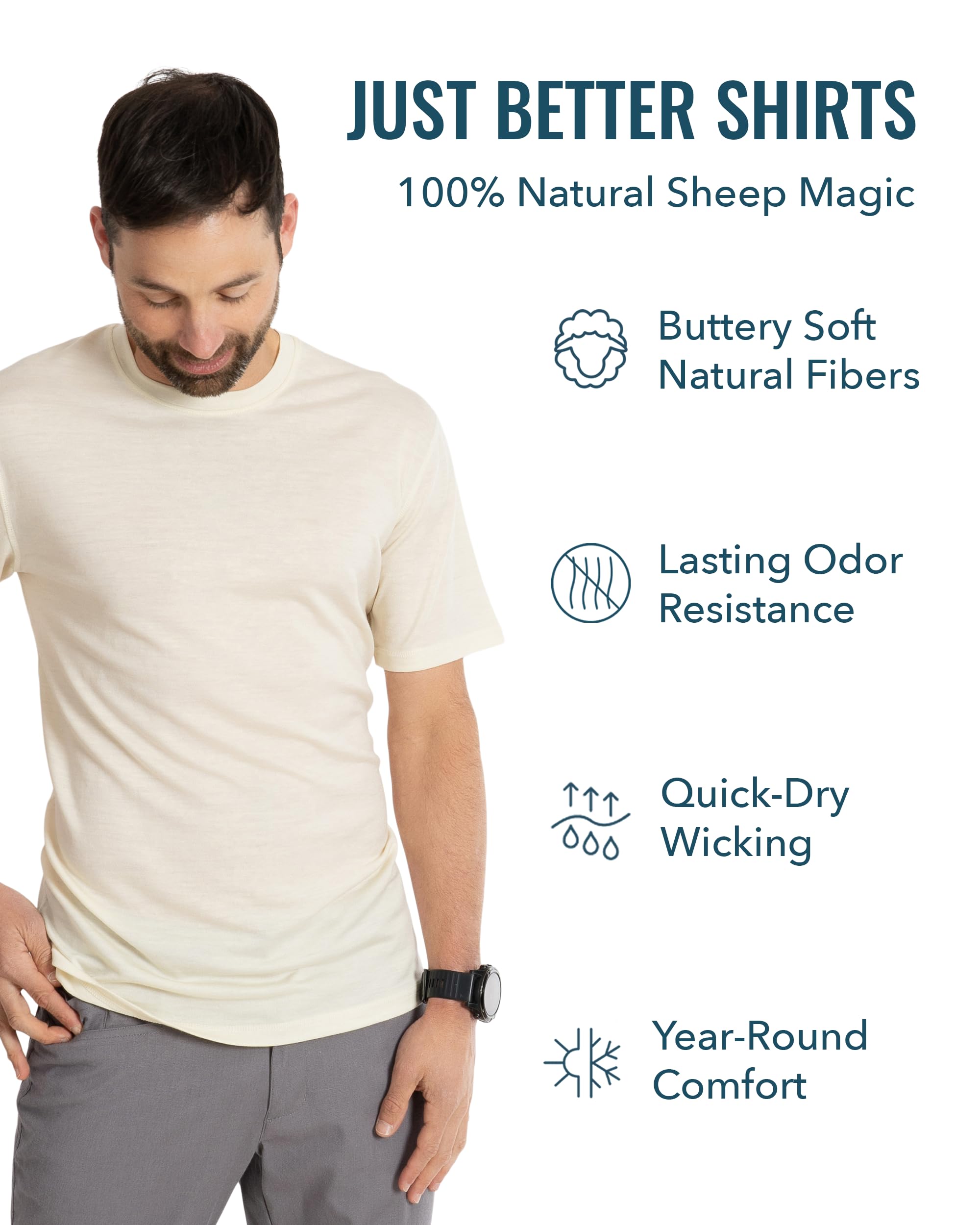 Premium Odor-Resistant 100% Merino Wool Classic T-Shirt for Men & Women - Soft Breathable Base Layer for Hiking, Travel & Everyday Wear