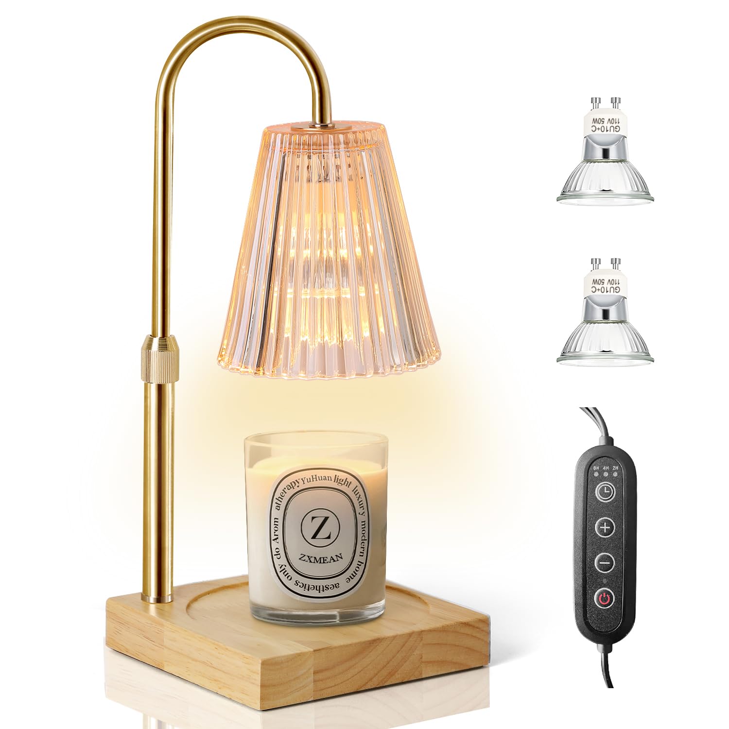 Adjustable Height Candle Warmer Lamp with Dimmer - 2 Included Bulbs, Amber Glass - Perfect for Aromatherapy, Home Decor & Gift Giving