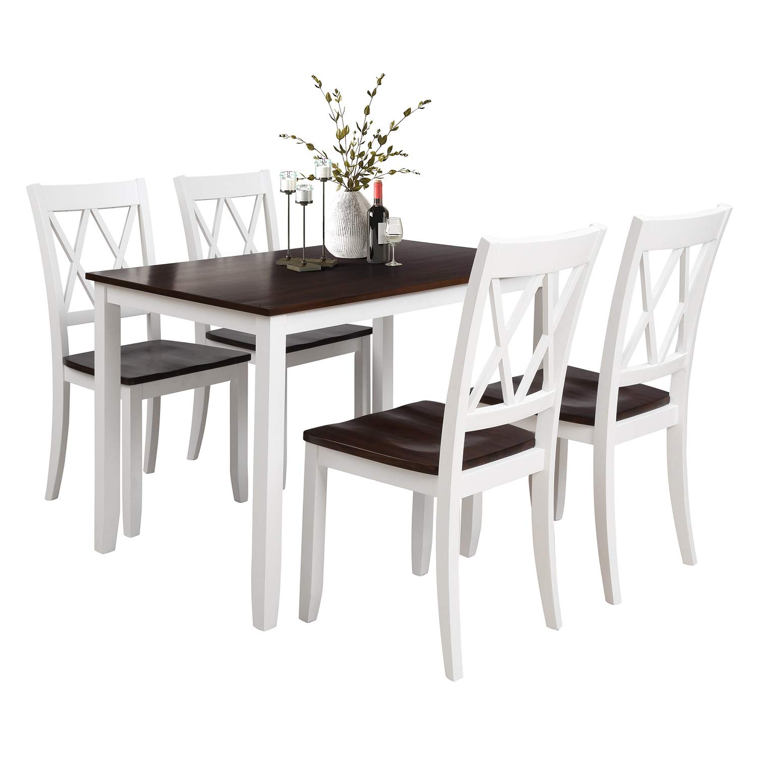 Rhomtree 5-Piece Wood Dining Table Set with 4 Chairs - White Kitchen Dinette Set for Small Spaces | Perfect for Breakfast Nook, Apartment Dining, and Family Meals