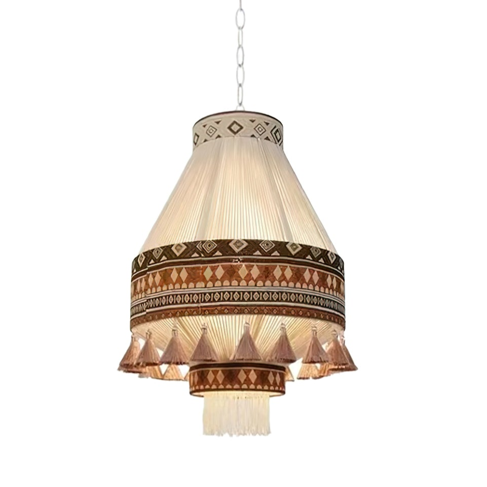 Bohemian Fringe Pendant Lamp - Handmade Rattan Chandelier with Beaded Tassels for Living Room, Bedroom & Dining Room Decor | Perfect for Boho, Farmhouse & Coastal Style Homes