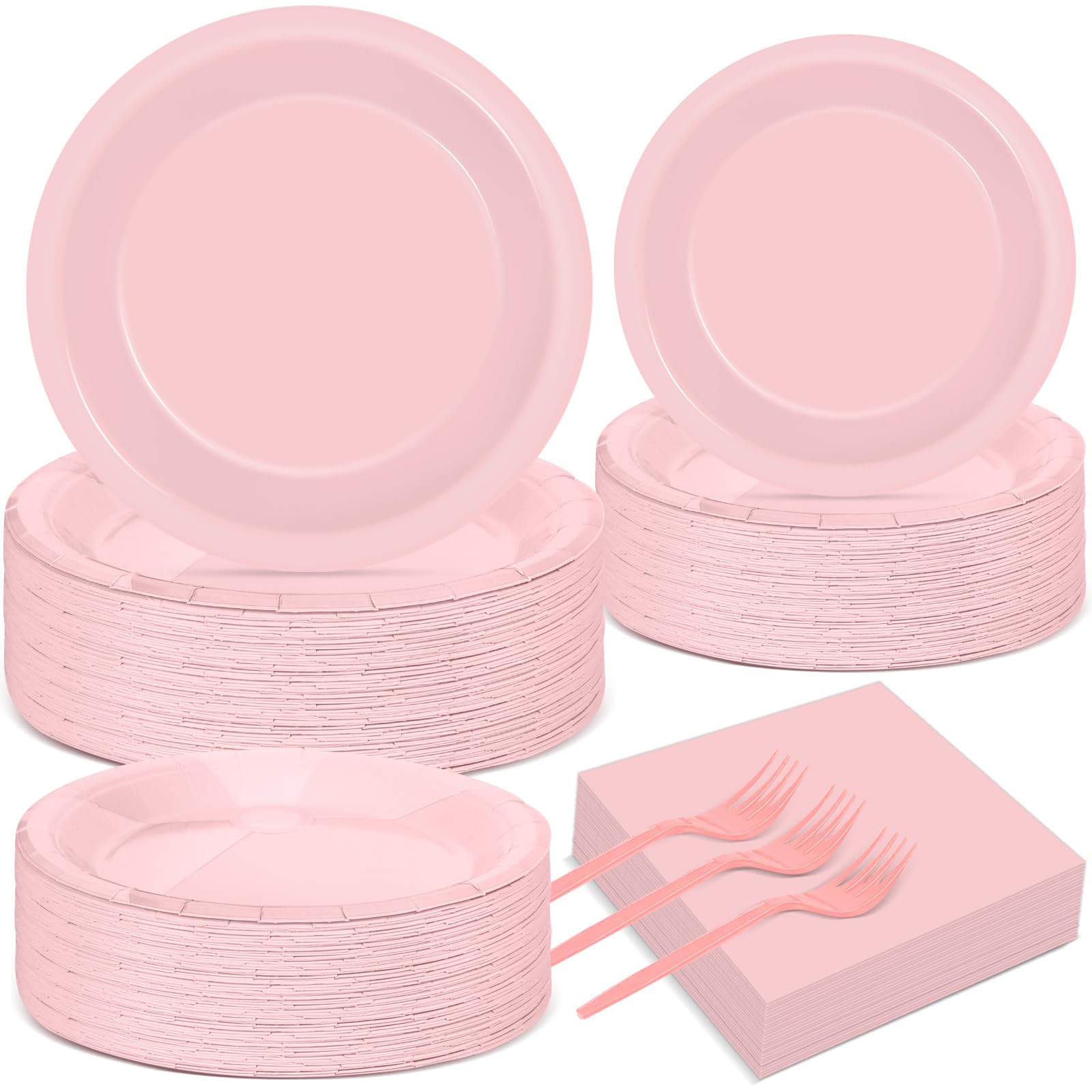 200-Pack Pink Party Paper Plates & Napkins Set - Light Pink Tableware for 50 Guests, Includes Dessert Plates & Forks - Perfect for Weddings, Baby Showers, Birthday Parties & Girl's Events - Elegant Party Favors & Decoration Supplies for Women's Celebrations (Ideal for Dessert Tables, Bridal Showers & Themed Decor)