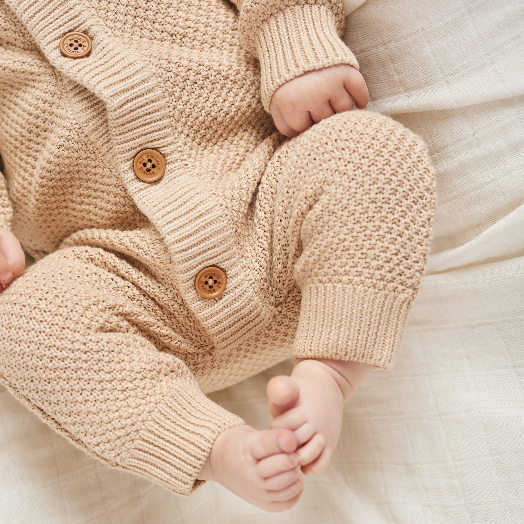 Bear Knitted Romper for Baby - Soft Oatmeal Color One-Piece Outfit - Perfect for Newborn Photoshoots, Family Gatherings & Cozy Home Wear