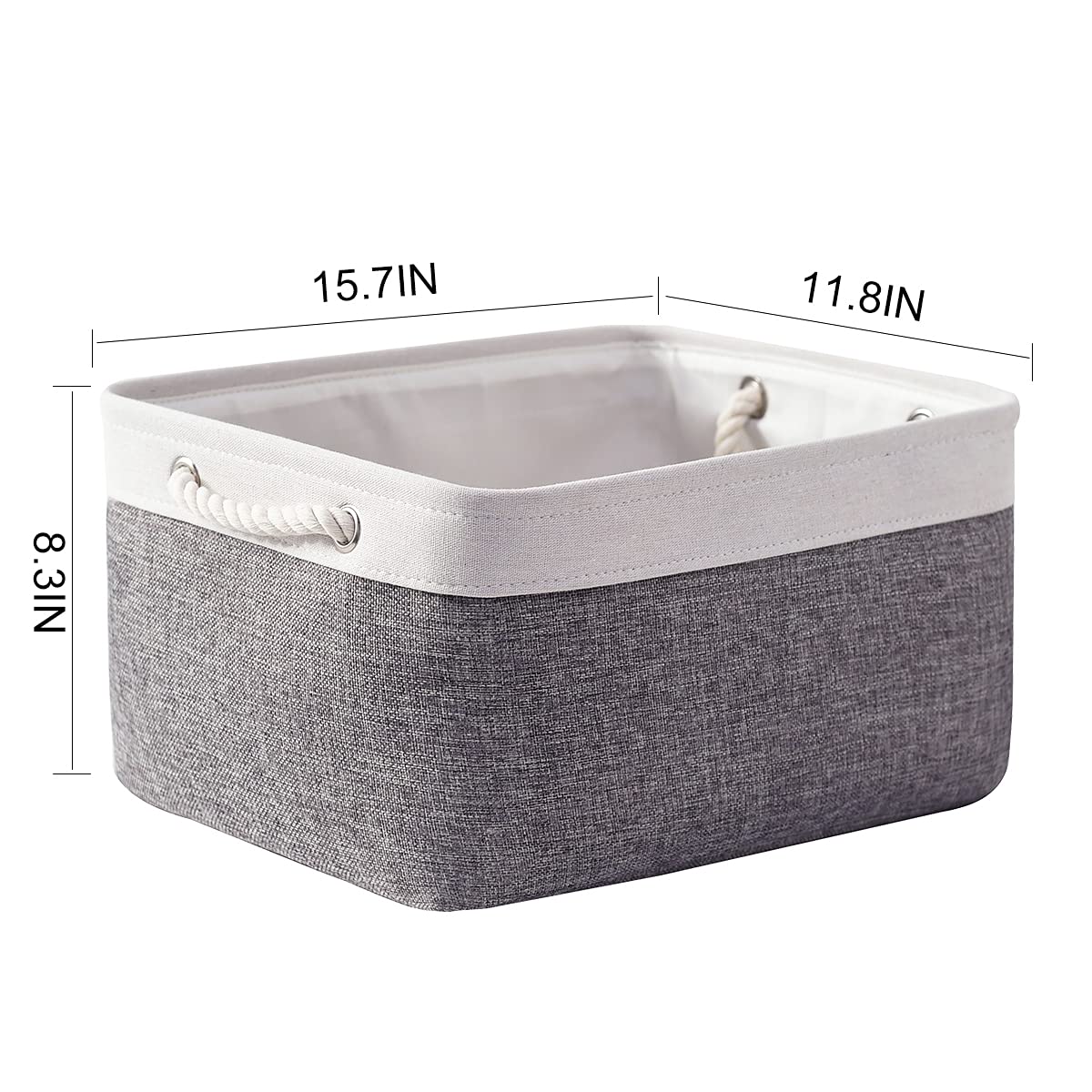 TheWarmHome Large Collapsible Storage Baskets 3-Pack - 15.7x11.8x8.2 Inch Fabric Storage Bins for Shelves, Closet, Linen & Home Organization (White & Grey) - Perfect for Bedroom, Bathroom, Nursery & Gift Wrapping Storage