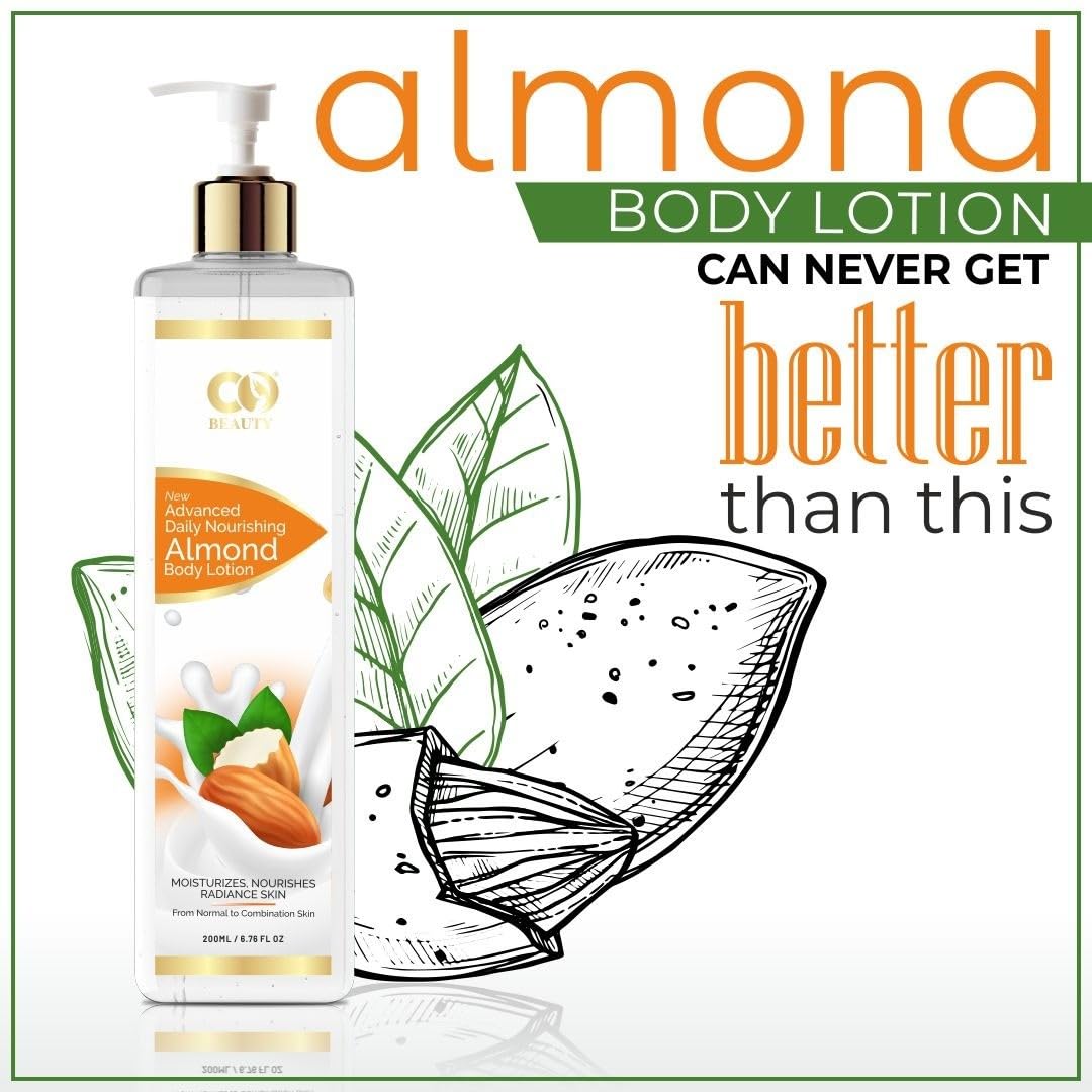 CO Beauty Deep Nourishing Almond Body Lotion - 200ml | Vitamin E Enriched Hydrating Body Cream with Avocado & Castor Oil | Non-Greasy, Paraben & SLS Free Moisturizer | Perfect for Dry Skin Care & Daily Hydration
