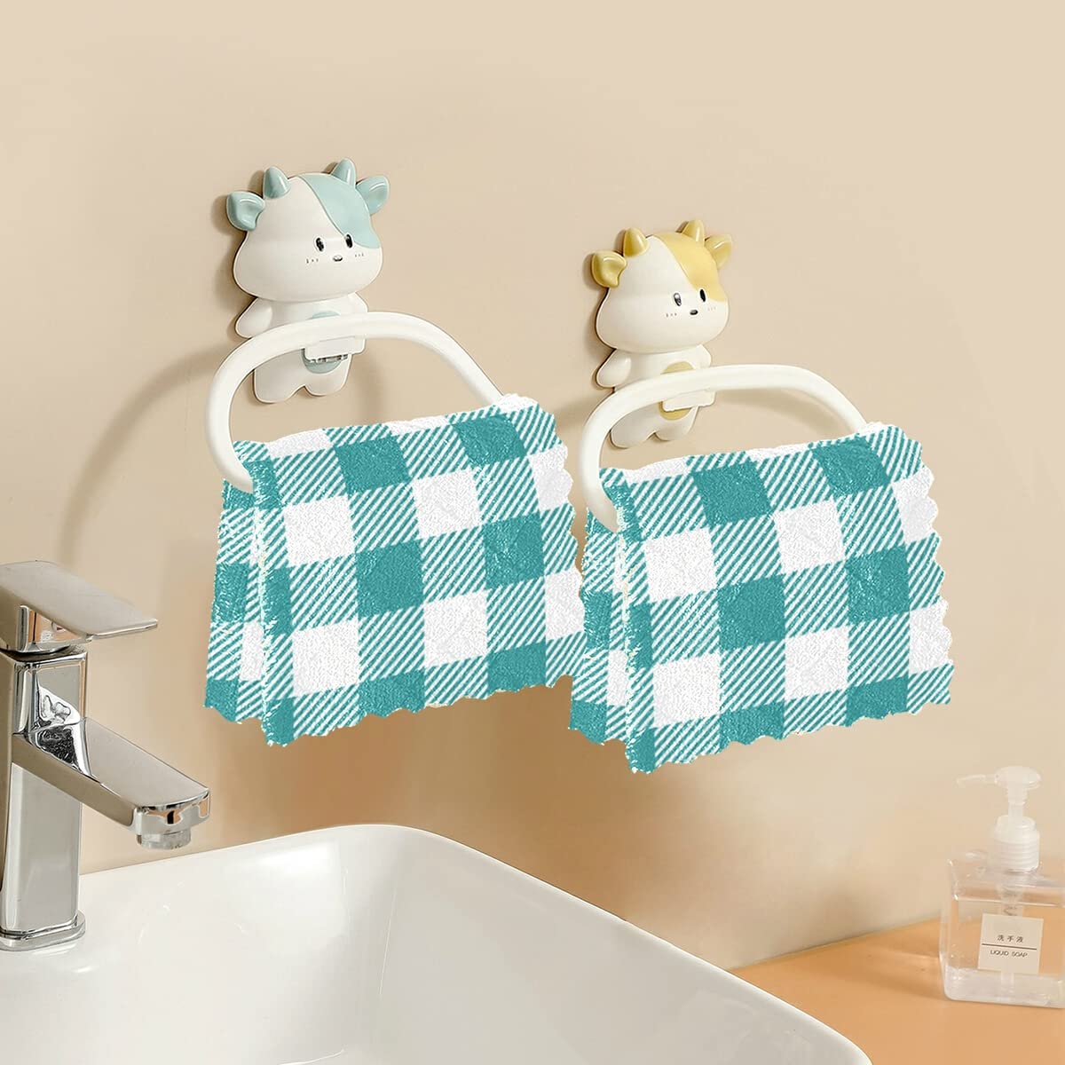 DOMIKING 6-Pack Reusable Absorbent Kitchen Towels - Teal Buffalo Plaid Dish Cloths, Hand Towels & Cleaning Rags for Dishes, Countertops & Household Chores (Eco-Friendly Kitchen Accessories)