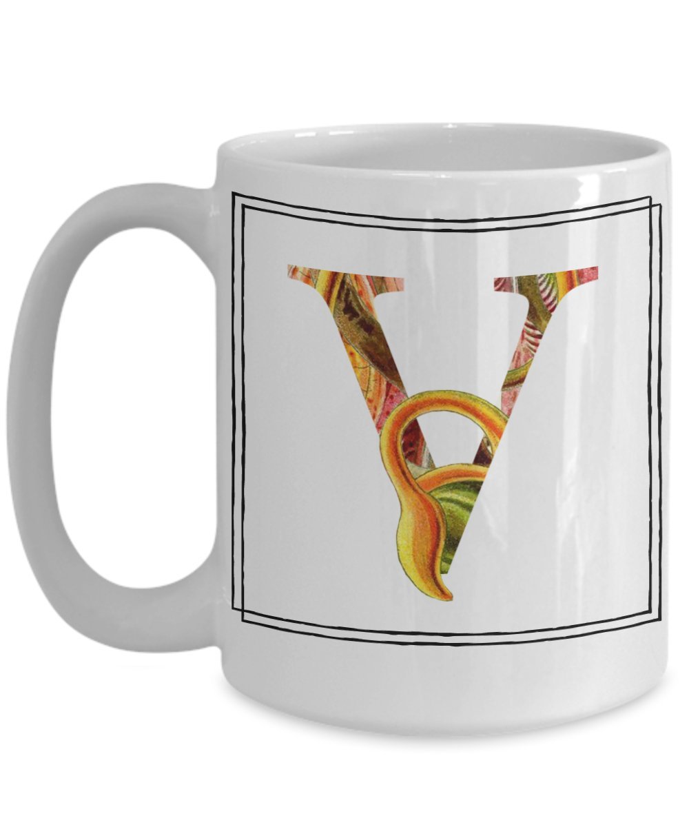 Monogram Letter Coffee Mug - Floral Ceramic Cup for Women, Perfect Gift for Her - Home & Office Use