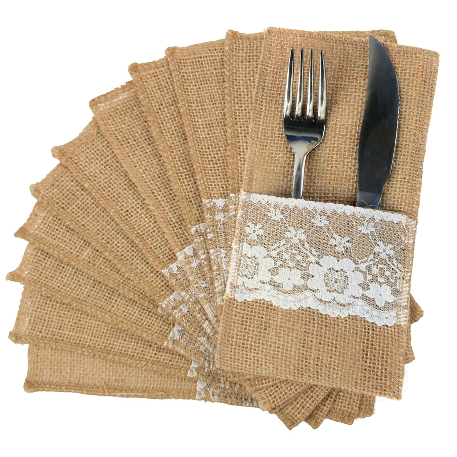 50 PCS 4x8 Inch Burlap Silverware Holders - Rustic Cutlery Pouches for Wedding Utensil Bags, Knives & Forks Organizer - Perfect for Rustic Wedding Decor, Party Favors, and Farmhouse Table Settings