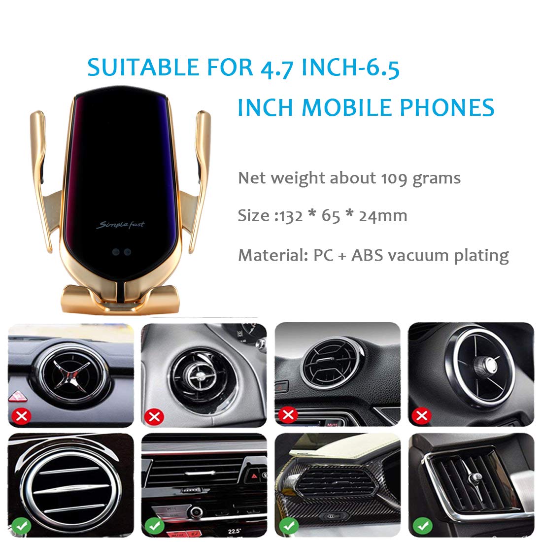 Wireless Car Charger Mount with Auto-Clamping, 10W Qi Fast Charging for iPhone 12/12 Pro Max/12 Mini/11 & Galaxy S21/S20 - Perfect for Hands-Free Driving & Safe Phone Charging on the Go
