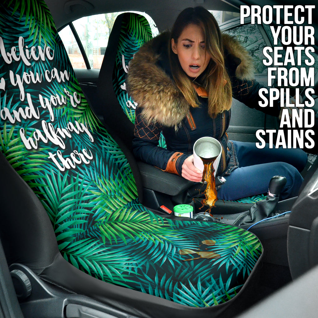 Believe You Can And You're Halfway There Inspirational Car Seat Covers - Premium Style 2 (213001) for Cars, SUVs & Trucks - Motivational Gift for Drivers