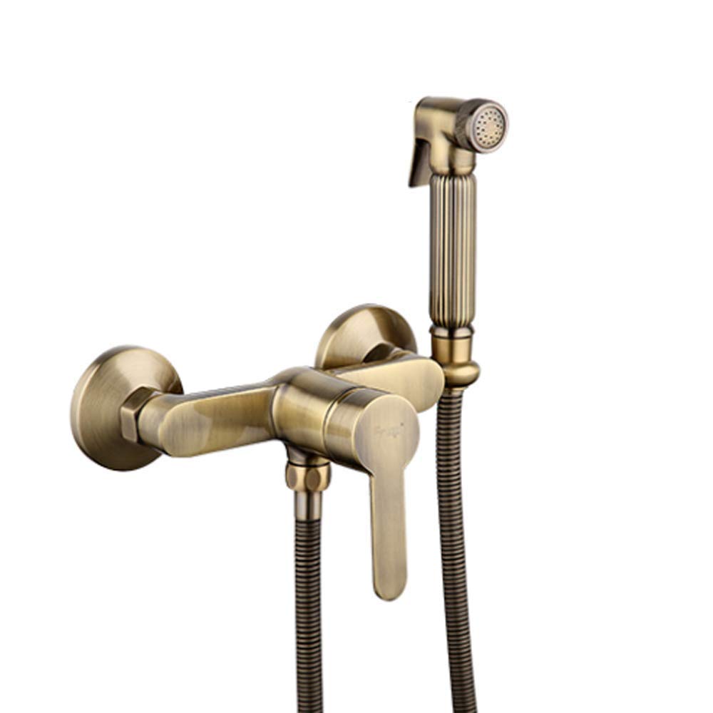 NUNYANG Brass Handheld Bidet Sprayer - Hot & Cold Water Toilet Sprayer with Faucet Adapter - Perfect for Cloth Diaper Cleaning, Baby Care & Toilet Hygiene (Bronze) - Ideal for Bathroom, Nursery & Travel Use
