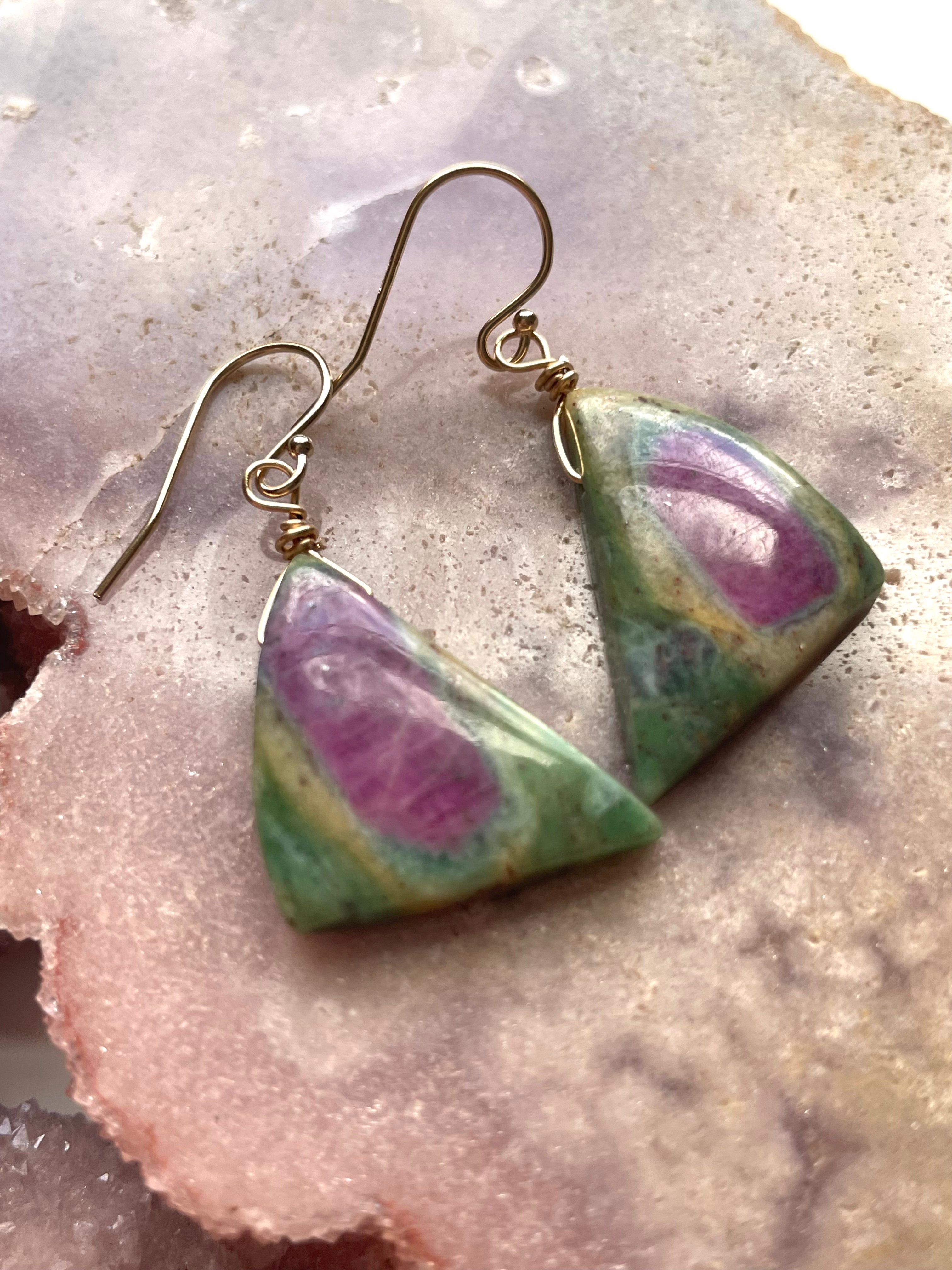 Natural Ruby in Fuchsite Earrings | Raw Crystal Stone Jewelry | July Birthstone Gift for Women | Elegant Dangle Earrings for Weddings, Parties & Special Occasions