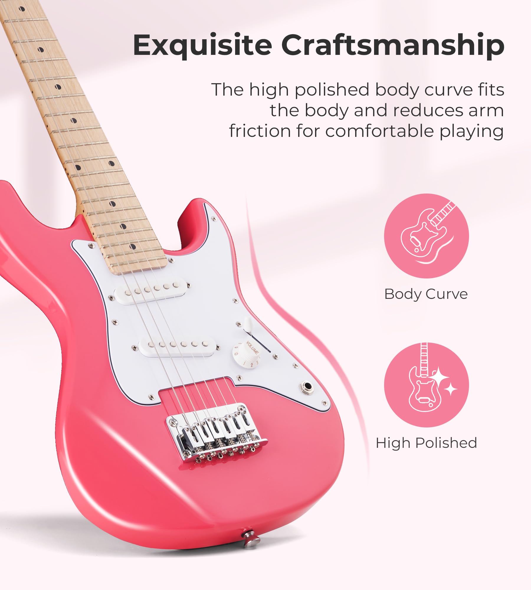 Vangoa 30 Inch Kids Electric Guitar Beginner Kit with Amp, Bag, Strap & Accessories - Perfect for Boys & Girls Learning to Play (Pink) | Ideal for Home Practice, Music Lessons & Rockstar Performances