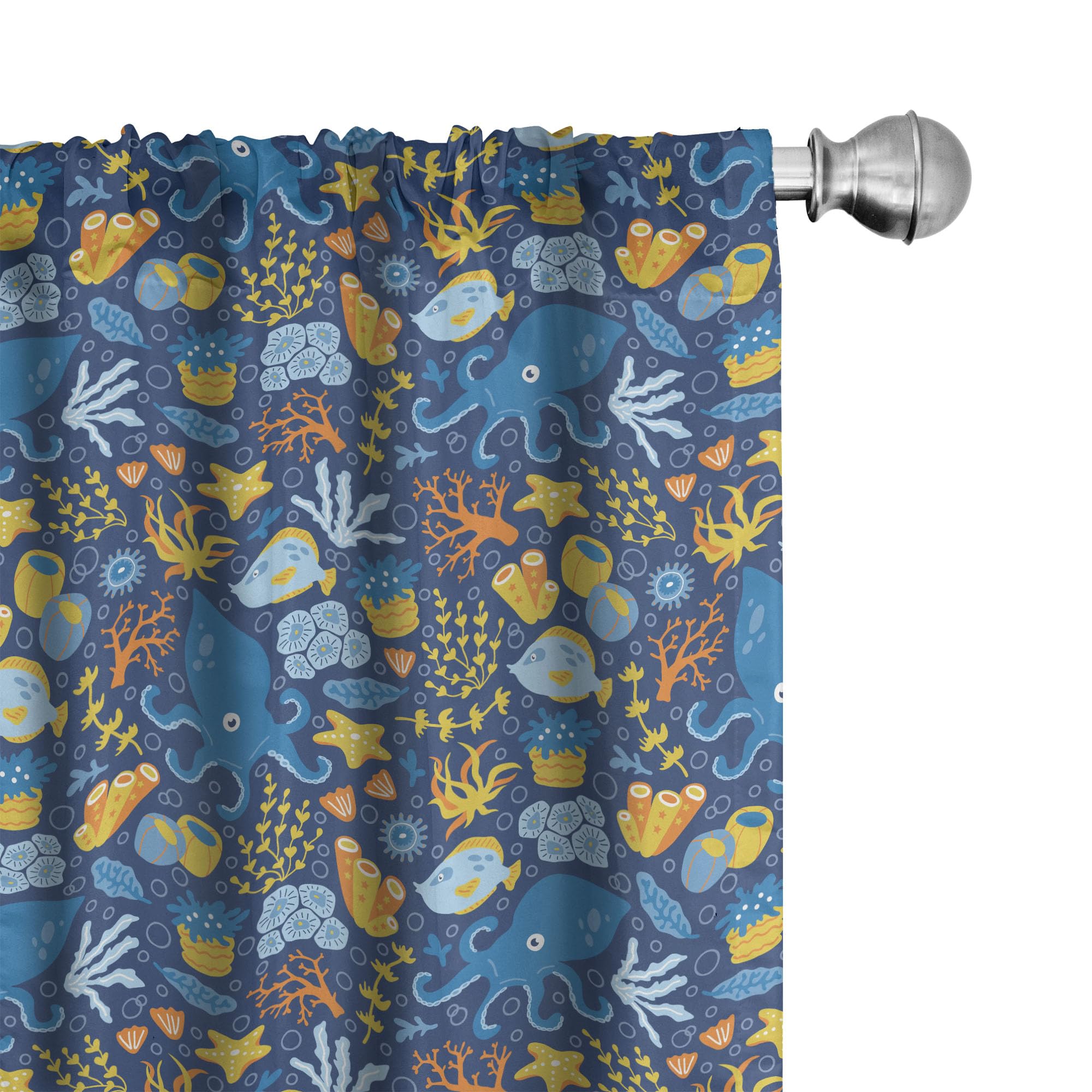 Ambesonne Nautical Curtains - Blue Octopus Fish Coral Marine Wildlife Print Window Panels (28