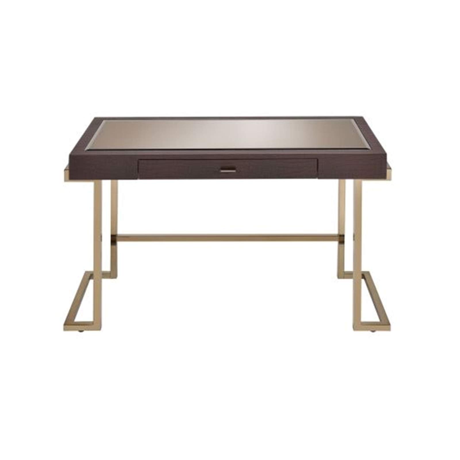 LQIAN Home Office Desk with Shelves & Storage - Espresso PU & Champagne 92336 Study Workstation - Perfect for Small Spaces, Remote Work & Student Dorm Rooms
