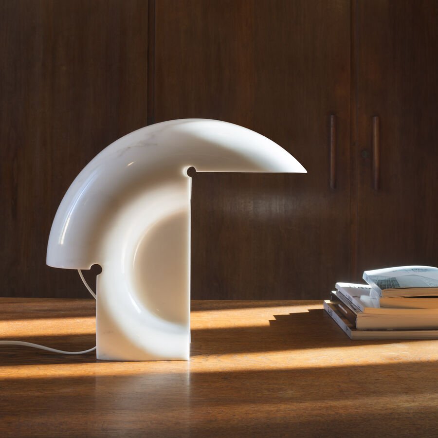 Elios Marble Table Lamp - Modern Home Decor Lighting for Bedroom, Living Room & Office - Elegant Stone Base Desk Lamp with Fabric Shade