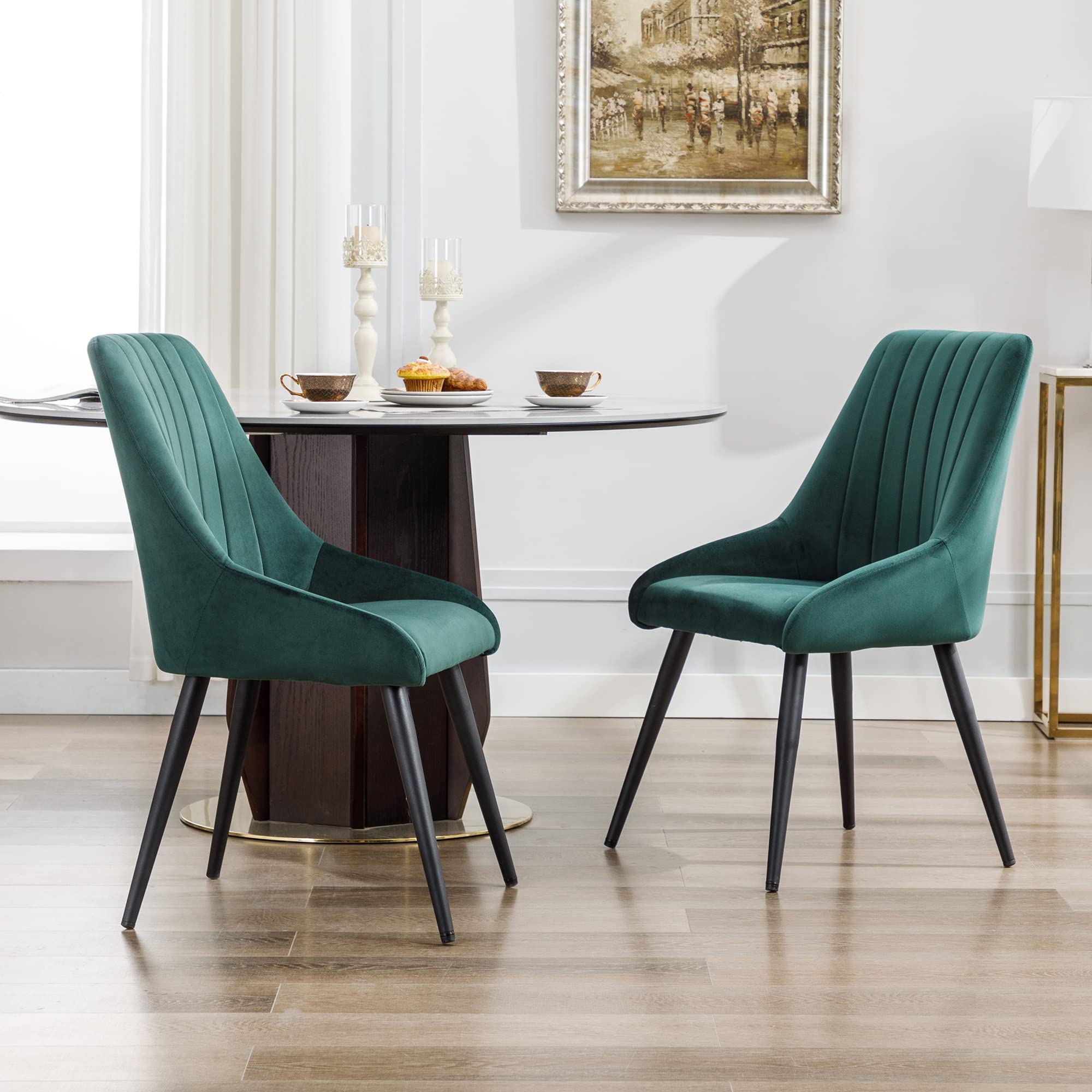 DUHOME Mid Century Modern Velvet Dining Chairs Set of 2 - Upholstered Tufted High Back Accent Chairs in Dark Green for Dining Room, Living Room, Bedroom & Coffee Shop - Perfect for Home Decor, Lounge Areas and Restaurant Seating