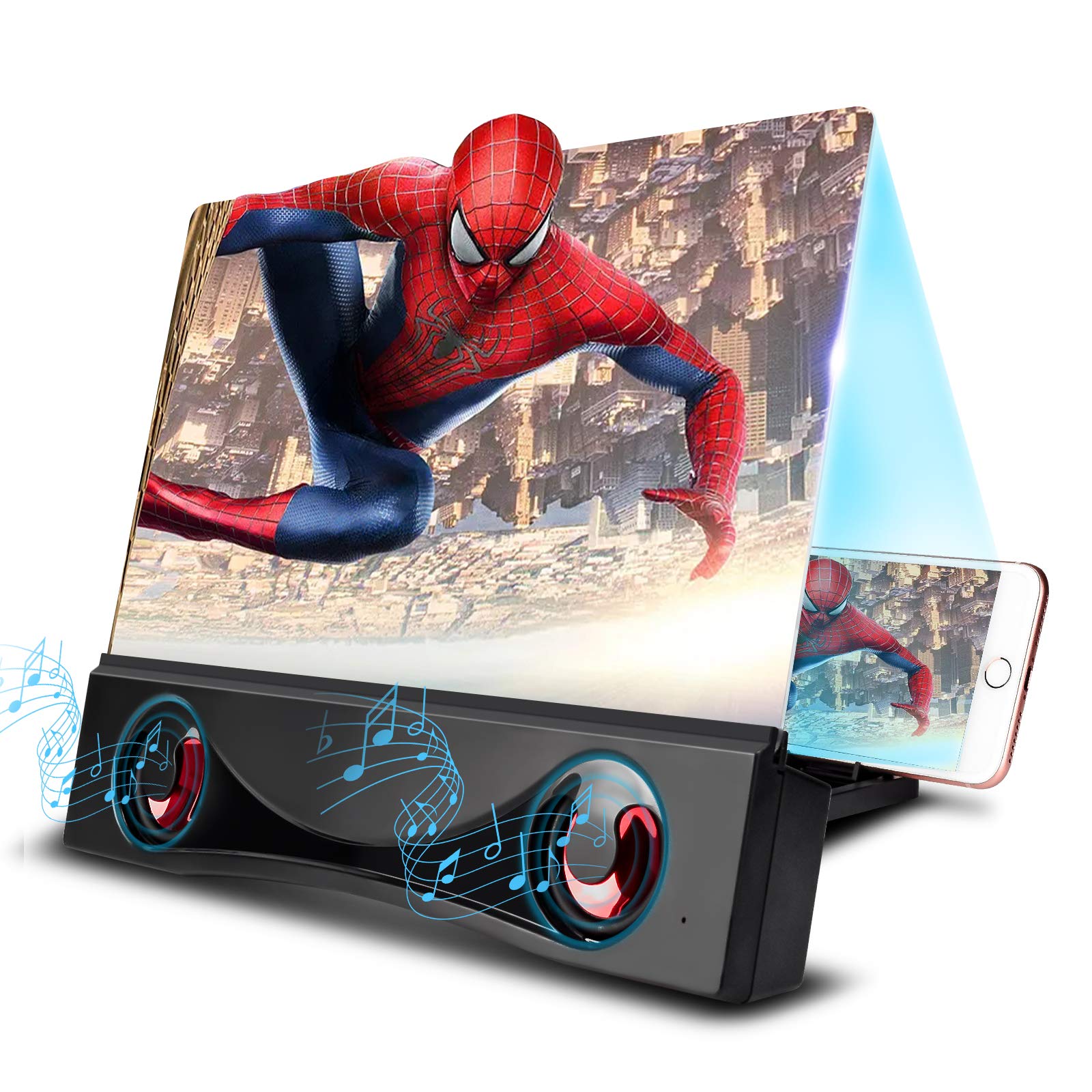 Newseego 12 Inch HD Anti-Blue Light Phone Screen Magnifier with Bluetooth Speaker - Foldable Stand, Portable 3D Screen Amplifier for iPhone, Samsung & All Smartphones (Black) - Perfect for Movie Watching, Gaming & Video Calls