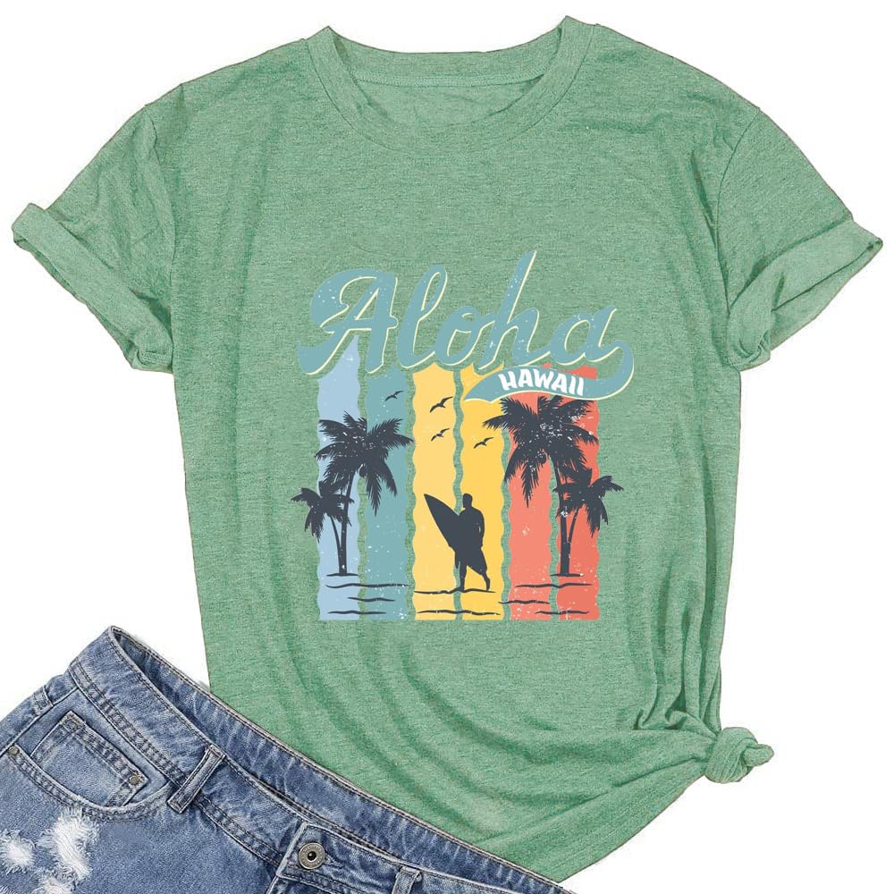 Women's Hawaiian Aloha Print T-Shirt - Tropical Floral Graphic Tee for Summer Vacation, Beach Party & Casual Outfit