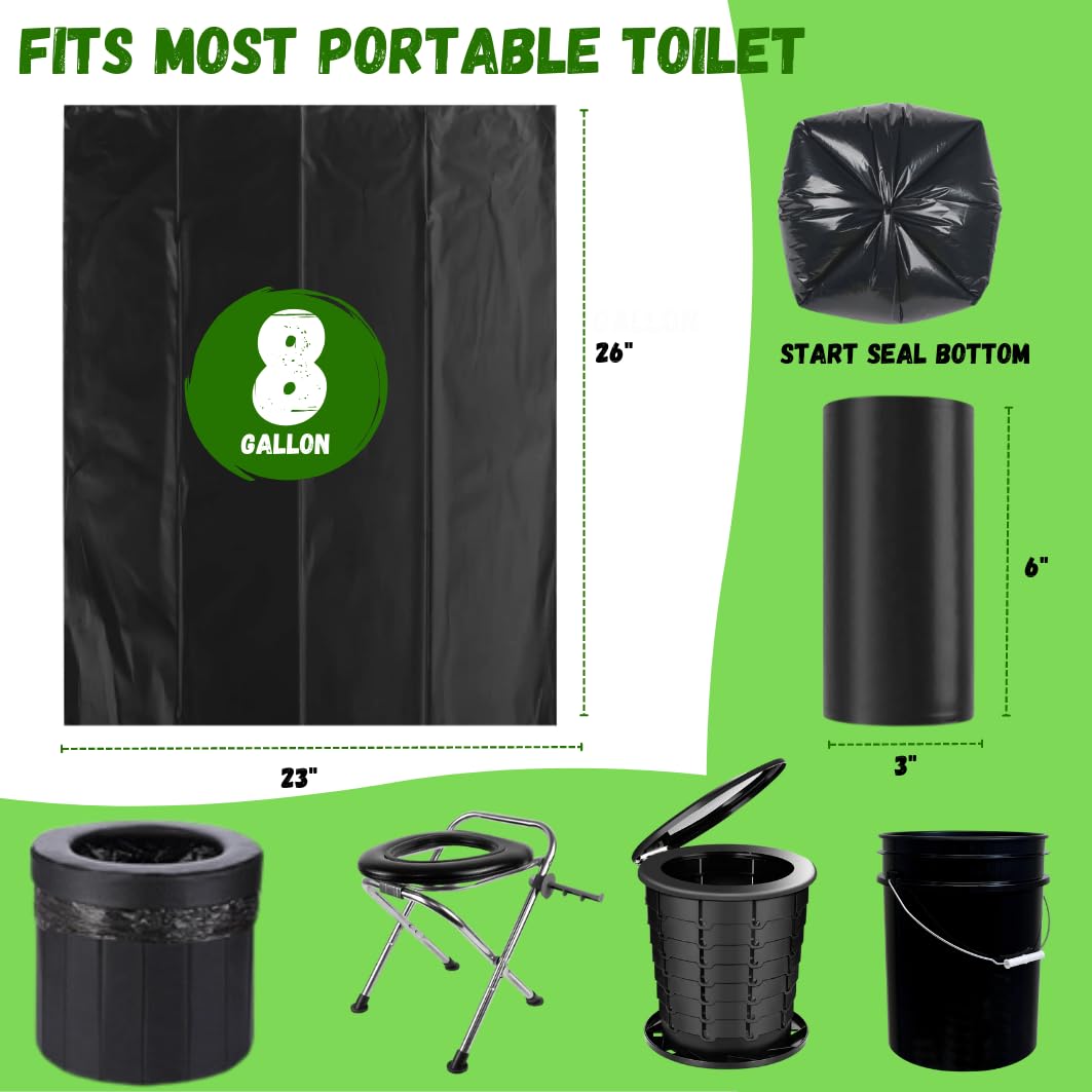 Portable Camping Toilet Waste Bags - 60 Bags (3 Rolls) 8 Gallon Black Can Liners for Travel, Hiking & Outdoor Adventures - Ideal for RV Trips, Emergency Preparedness & Off-Grid Living