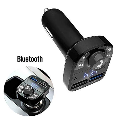 QUMOX Wireless Bluetooth FM Transmitter for Car - Hands-Free Calling, MP3 Music Player, Dual USB Charger (2.4A/1A) - Compatible with iPhone, Android Smartphones - Perfect for Road Trips & Commuting