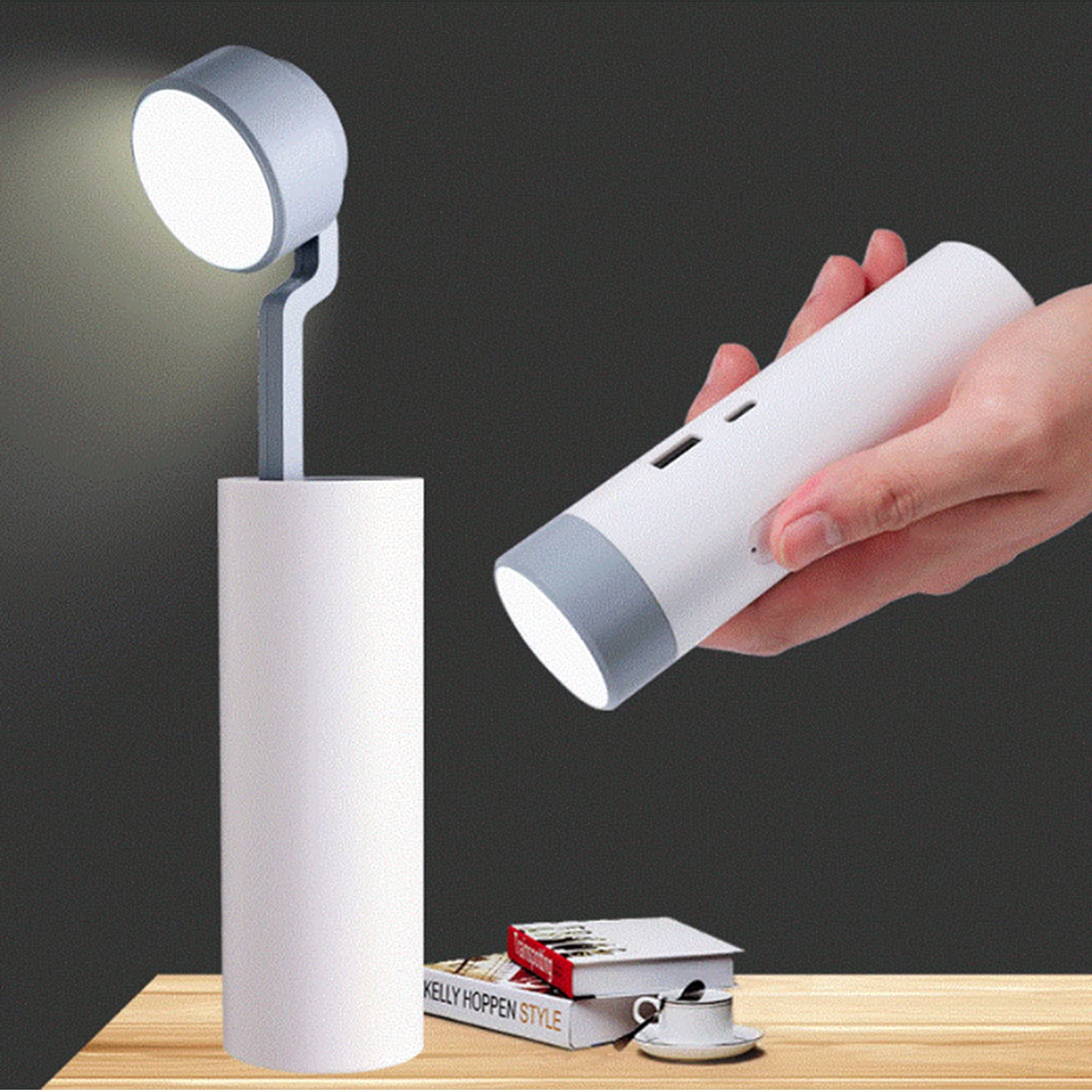 MODOAO LED Flashlight - Portable USB Rechargeable Mini Table Lamp with Emergency Power Bank Function, White Night Light for Camping, Power Outages & Bedside Use