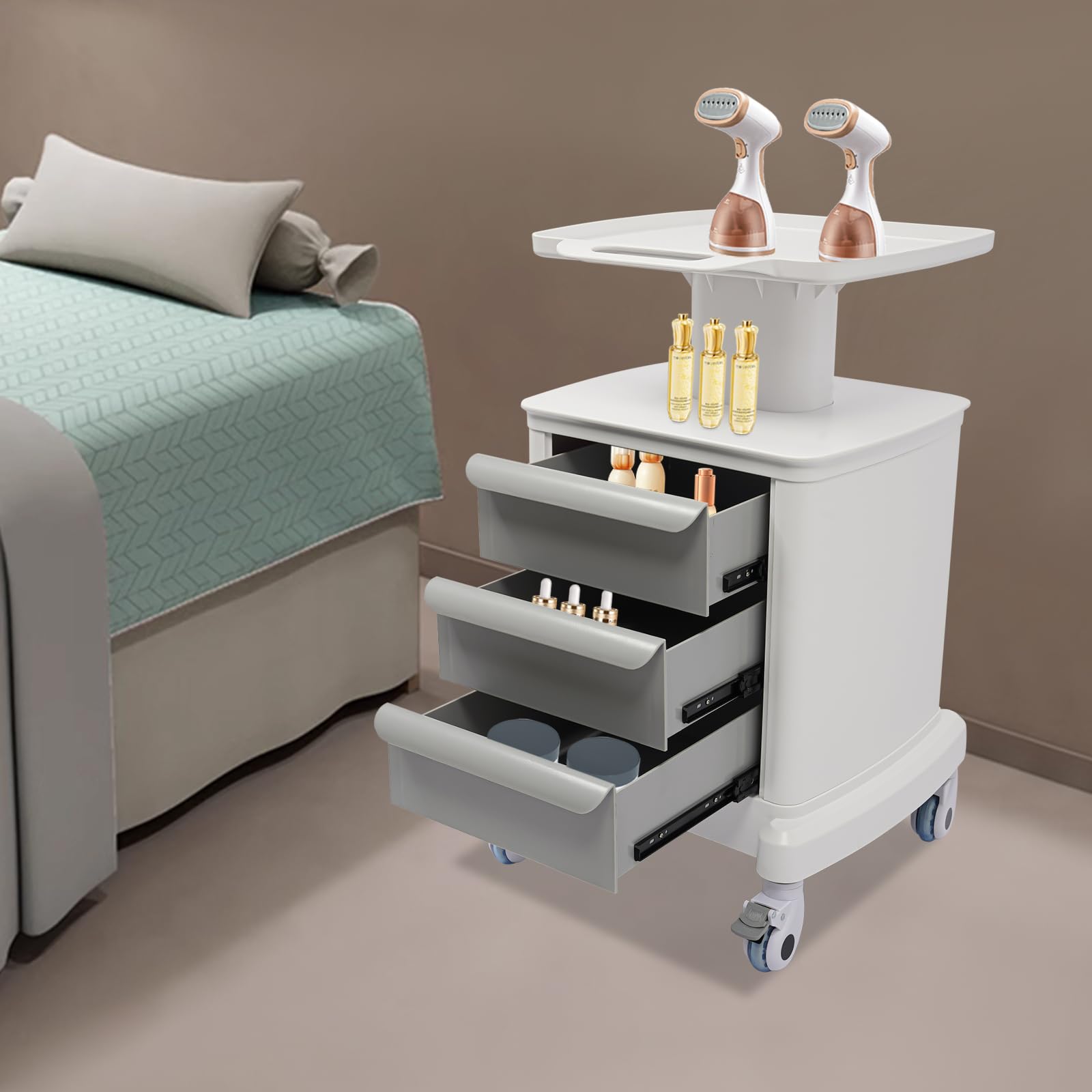 Medical Trolley Cart with 4 Drawers & Wheels - Mobile Lab Cart for Hospital, Ultrasound, Dental Clinic & Beauty Salon - 4-Tier Rolling Utility Cart with Laptop Tray - Ideal for Healthcare, Laboratory & Commercial Storage Use