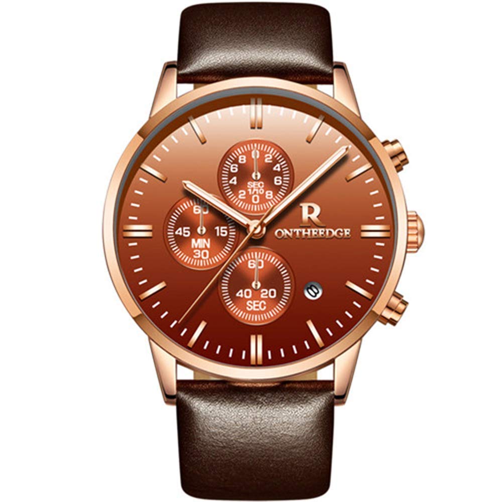 RONTHEEDGE Stylish Men's Leather Wristwatch - Waterproof & Durable for Business, Casual & Formal Occasions