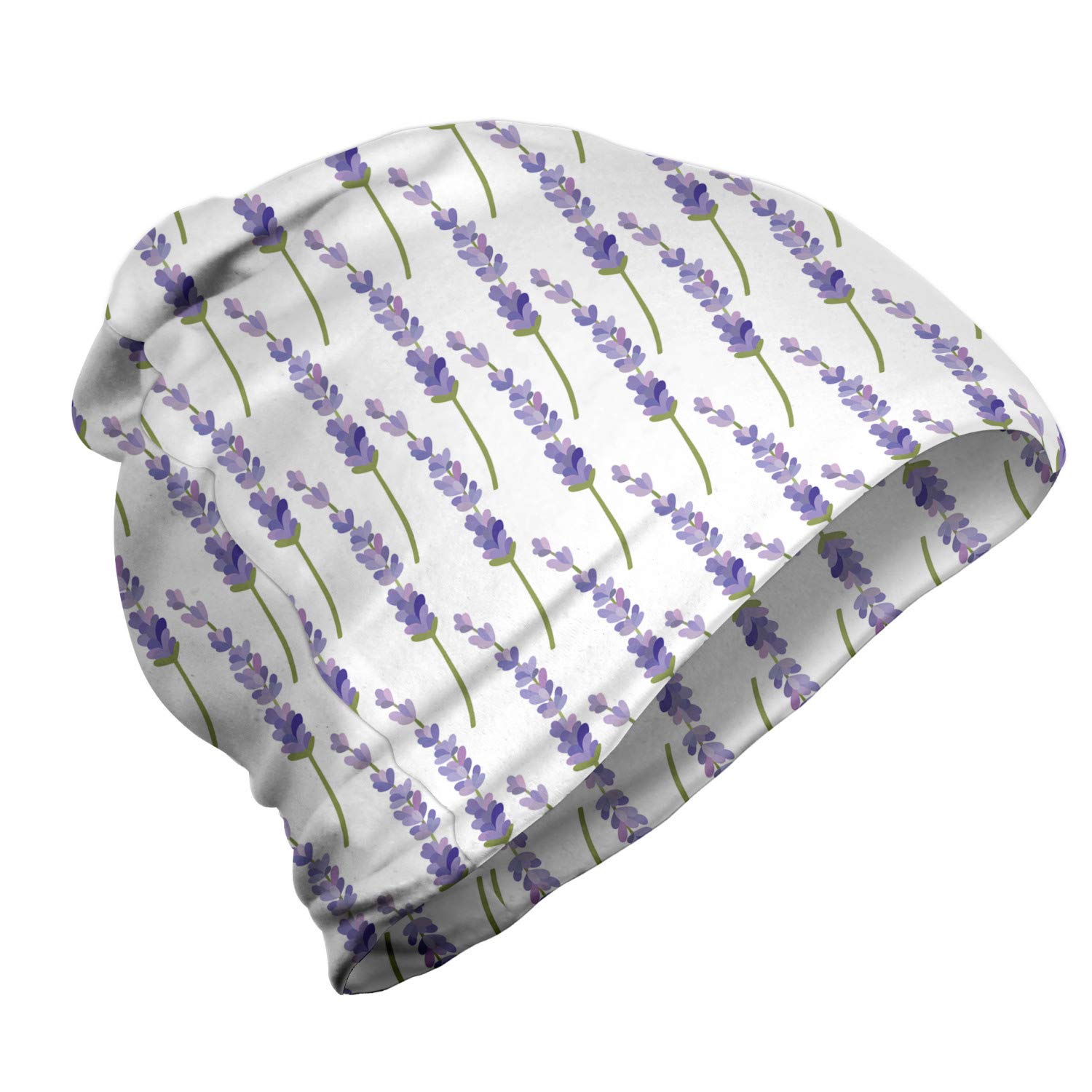Ambesonne Unisex Beanie Hat - Soft Knit Lavender Floral Design for Men & Women - Perfect for Hiking, Camping & Outdoor Winter Activities