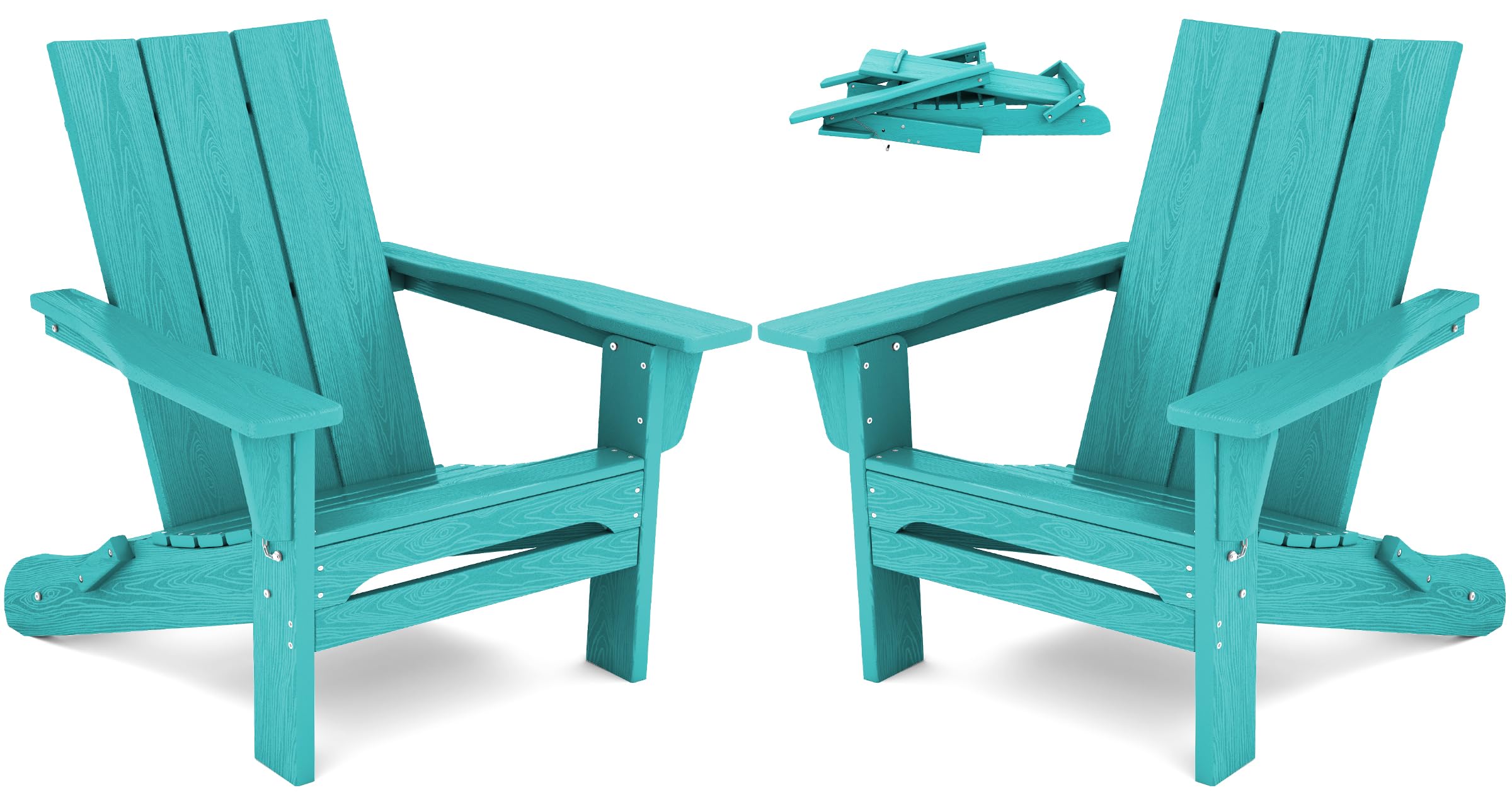 SERWALL Outdoor HDPE Adirondack Chair Set of 2 - Foldable All-Weather Resistant Modern Patio Furniture for Backyard, Poolside, Garden & Beach Relaxation