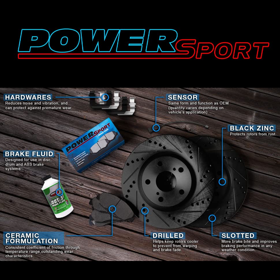 High-Performance Power Sport Front & Rear Brake Pads and Rotors Kit - Ceramic Brake Pads with Hardware & Sensor Wire BBCC.31005.52 | Perfect for Motorcycles, ATVs & Off-Road Vehicles