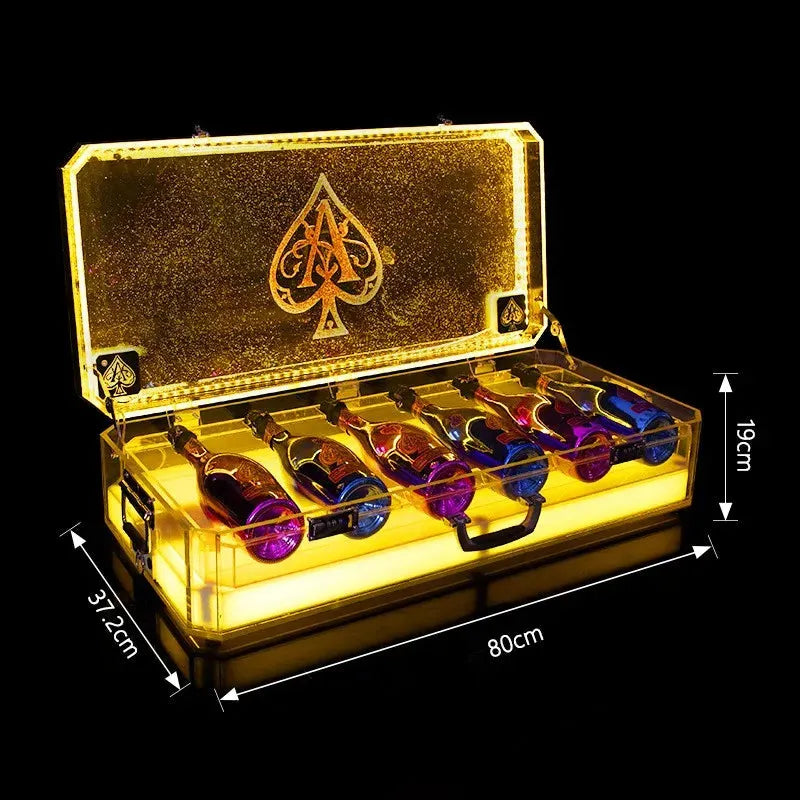 6-Pack LED Light-Up Ace of Spade Champagne Bottle Display Case - Glowing Wine Bottle Holder for Nightclubs, Bars, Parties & Special Events - Perfect for Club Decor, VIP Tables & Themed Celebrations