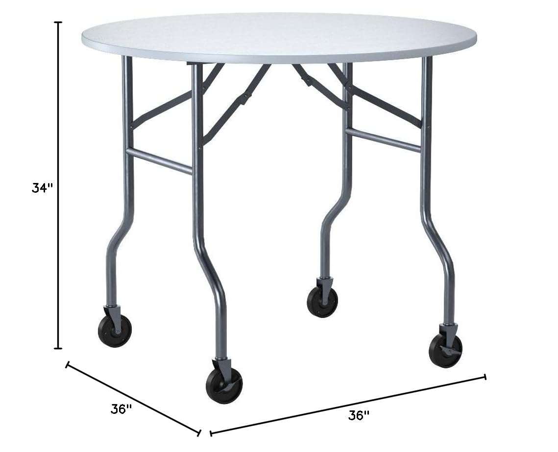 36 Inch Round Folding Table with Wheels - Portable & Sturdy Event Table for Weddings, Parties, Banquets - Perfect for Indoor/Outdoor Catering & Venue Setup