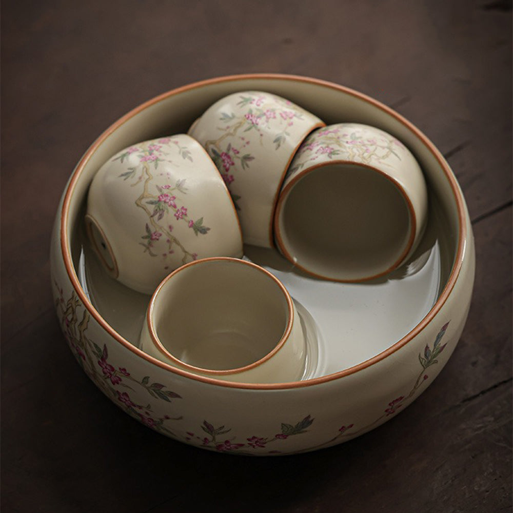 Exquisite Chinese Ruyao Peach Blossom Porcelain Tea Set - Handcrafted Ceramic Teapot & Cups - Perfect for Home Tea Ceremony, Gift & Zen Decor