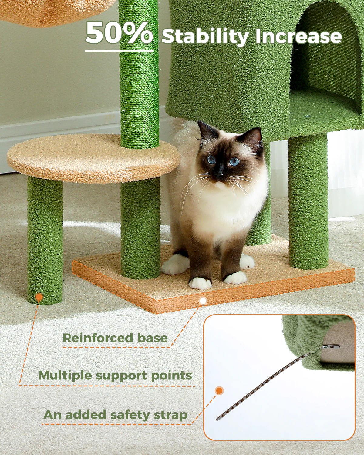 Premium Cat Condo Scratching Post with Hammock & Cactus Design - Multi-Level Cat Tree for Climbing, Scratching & Lounging - Perfect for Indoor Cats, Small Apartments & Playful Kittens