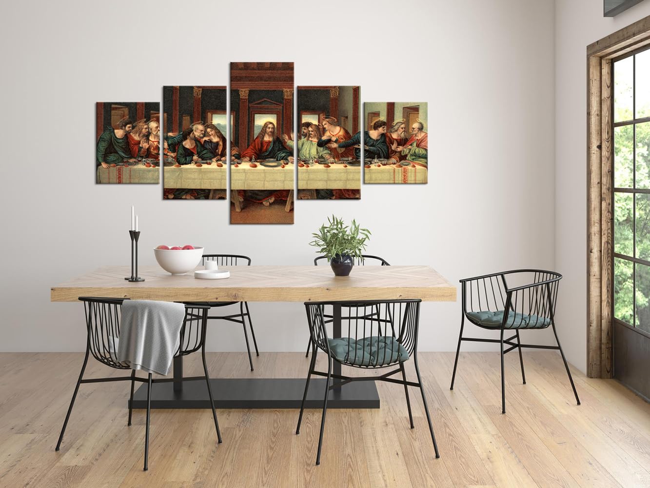 YOUHONG 5-Piece Last Supper Wall Art Set - Leonardo Da Vinci Inspired Religious Wall Decor - Jesus Pictures for Christian Home & Dining Room - Ready to Hang (70''W x 40''H) - Perfect for Church, Chapel & Faith-Based Interior Design