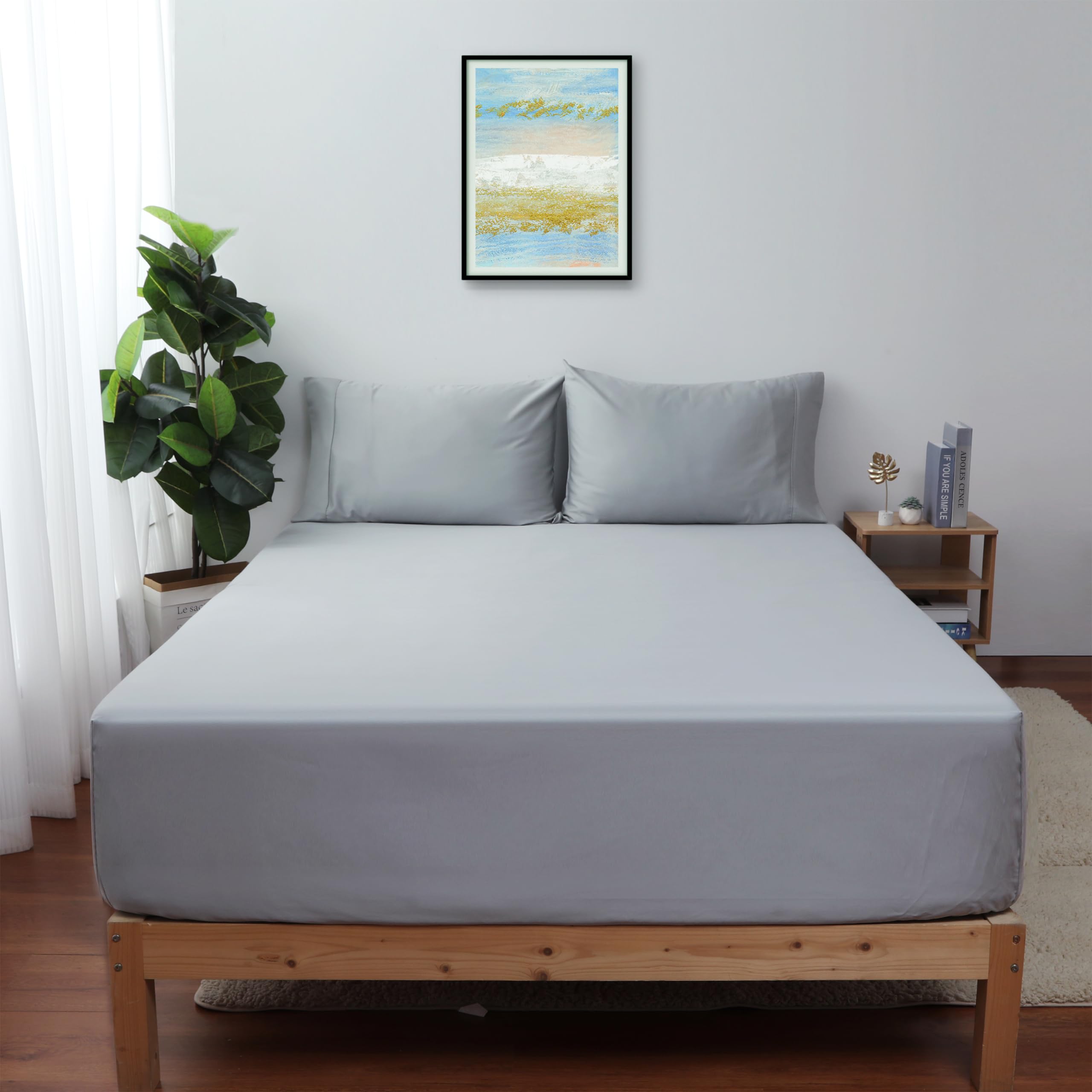 Premium 100% Egyptian Cotton 600 Thread Count Queen Size Fitted Sheet - Gray Deep Pocket (16