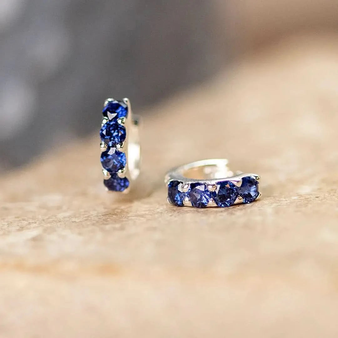 Blue Twinkle Huggie Earrings for Women - Sterling Silver Hoop Earrings with Sparkling Crystals | Perfect for Parties, Date Nights & Everyday Wear